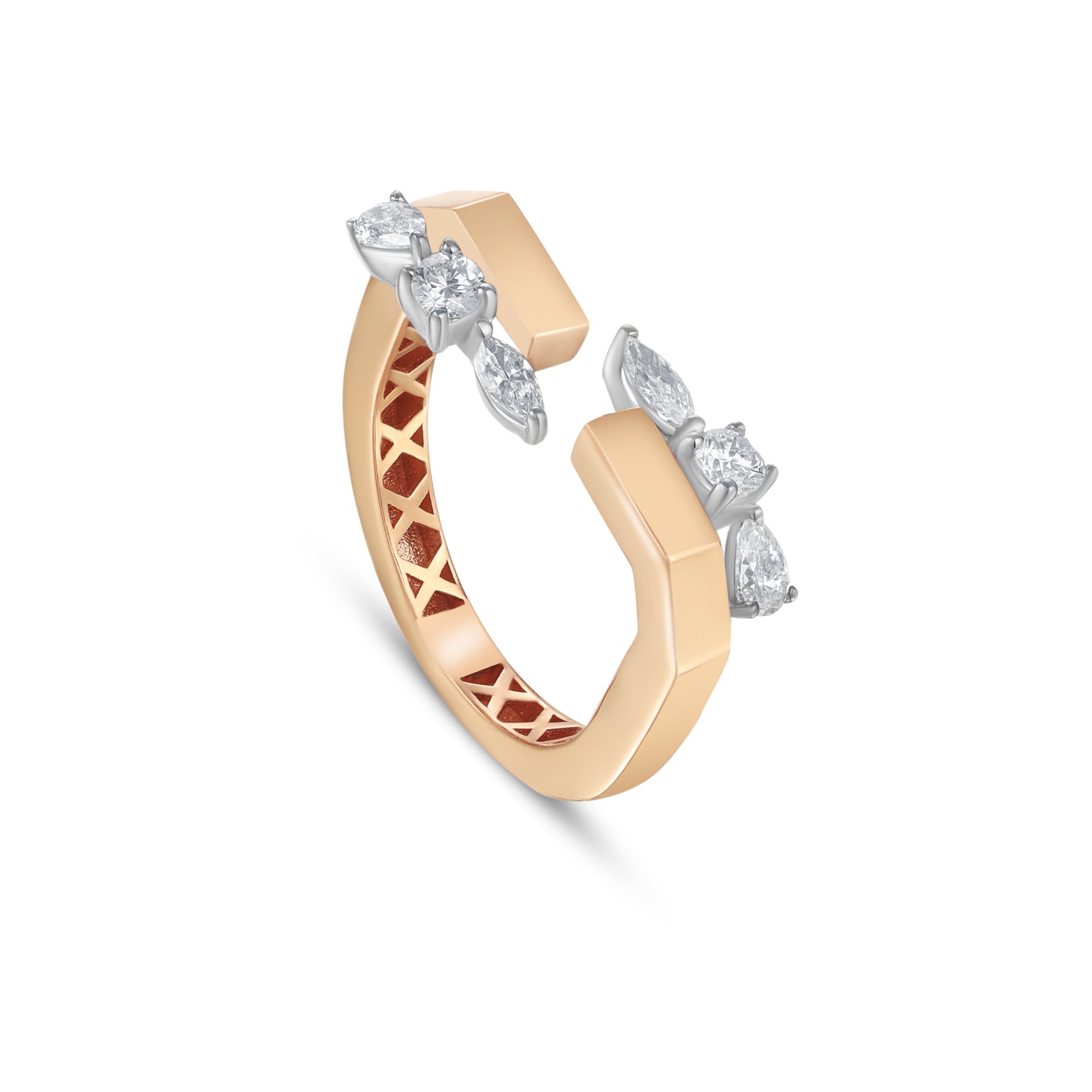 18K Rose Gold Marquise Diamond Ring with Round Accents - S-H112RX