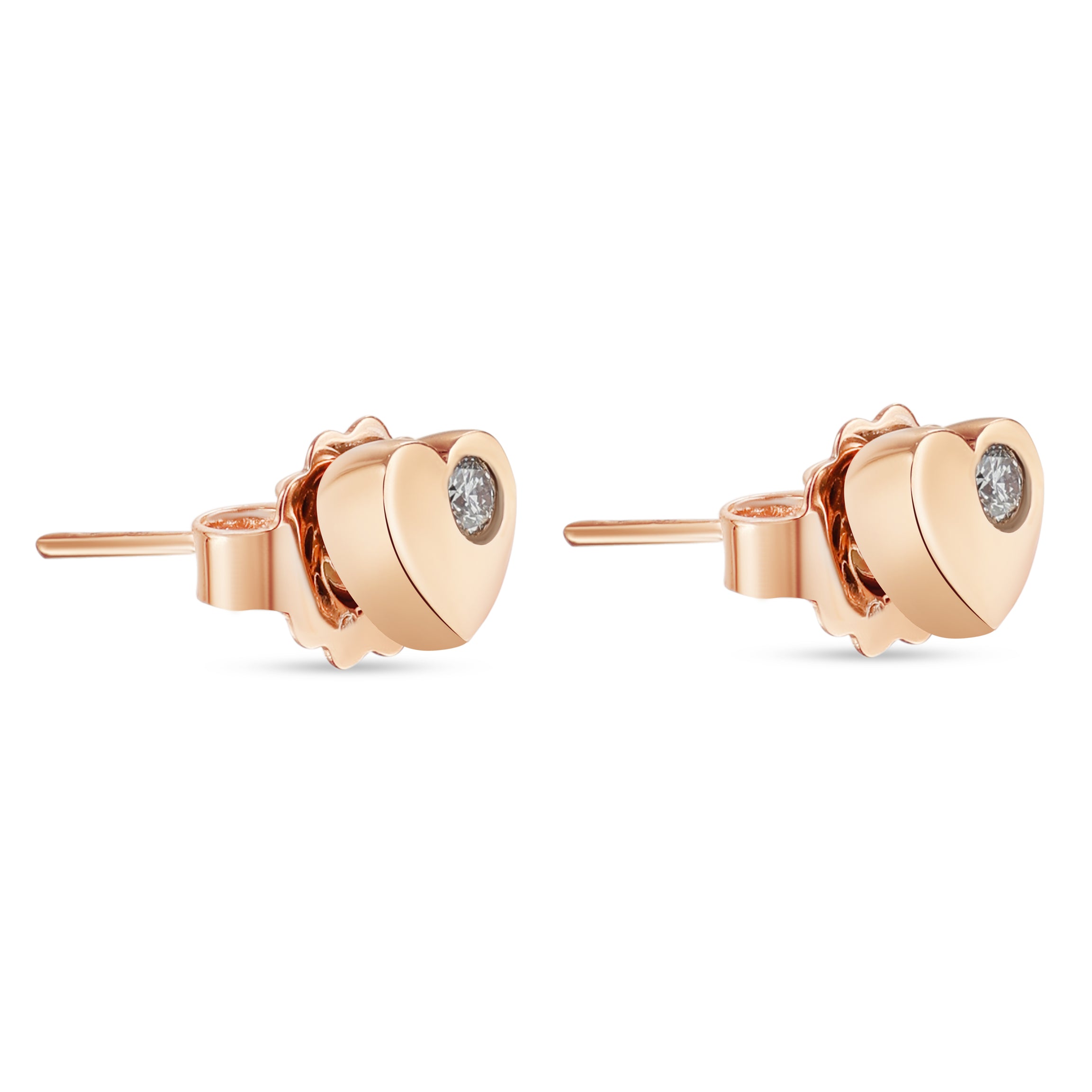 18K Rose Gold Heart Studs - S-H097ES