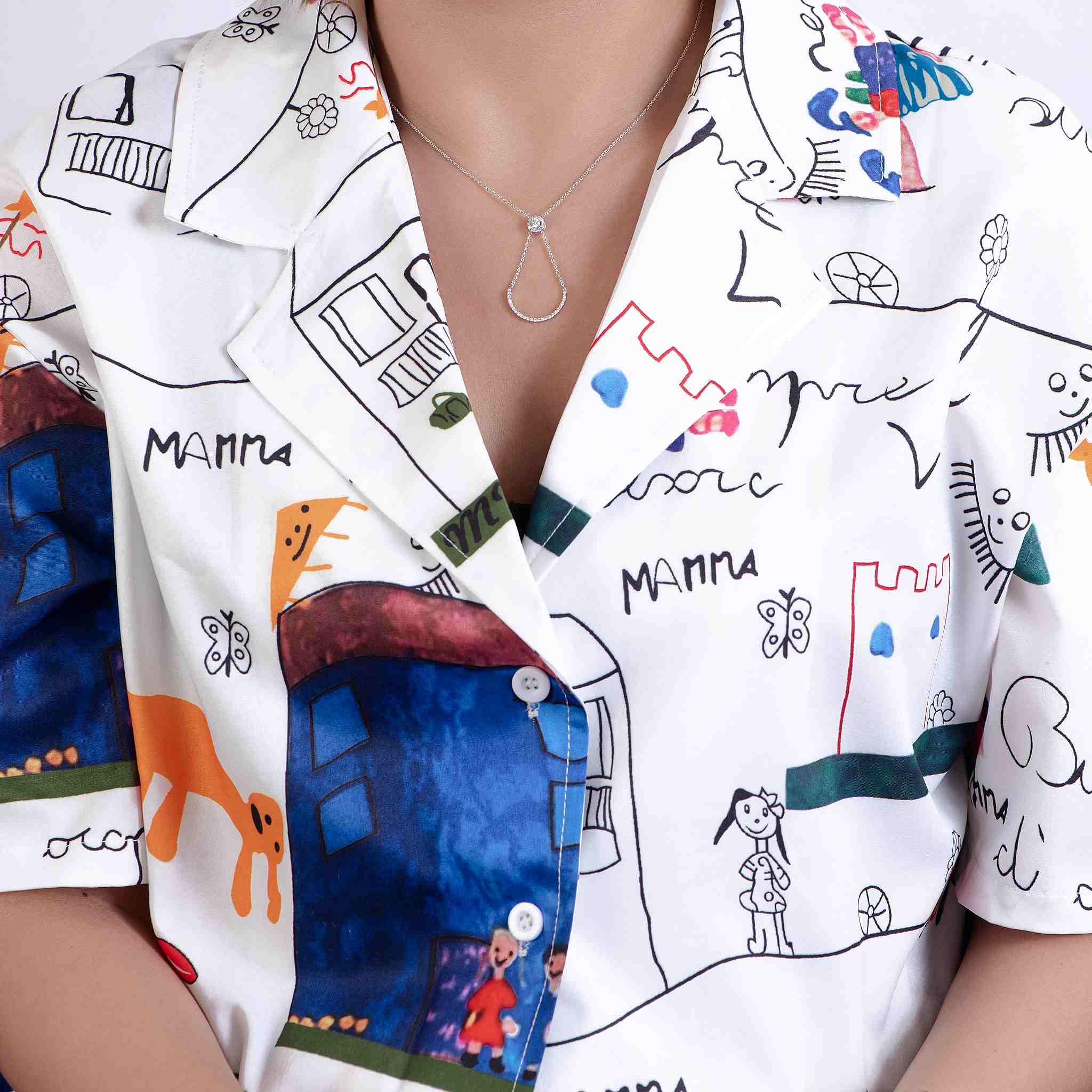 قلادة ألماس قابلة للتعديل بطول القوس المتدلي من الذهب الأبيض عيار 18 قيراط - SIR1278