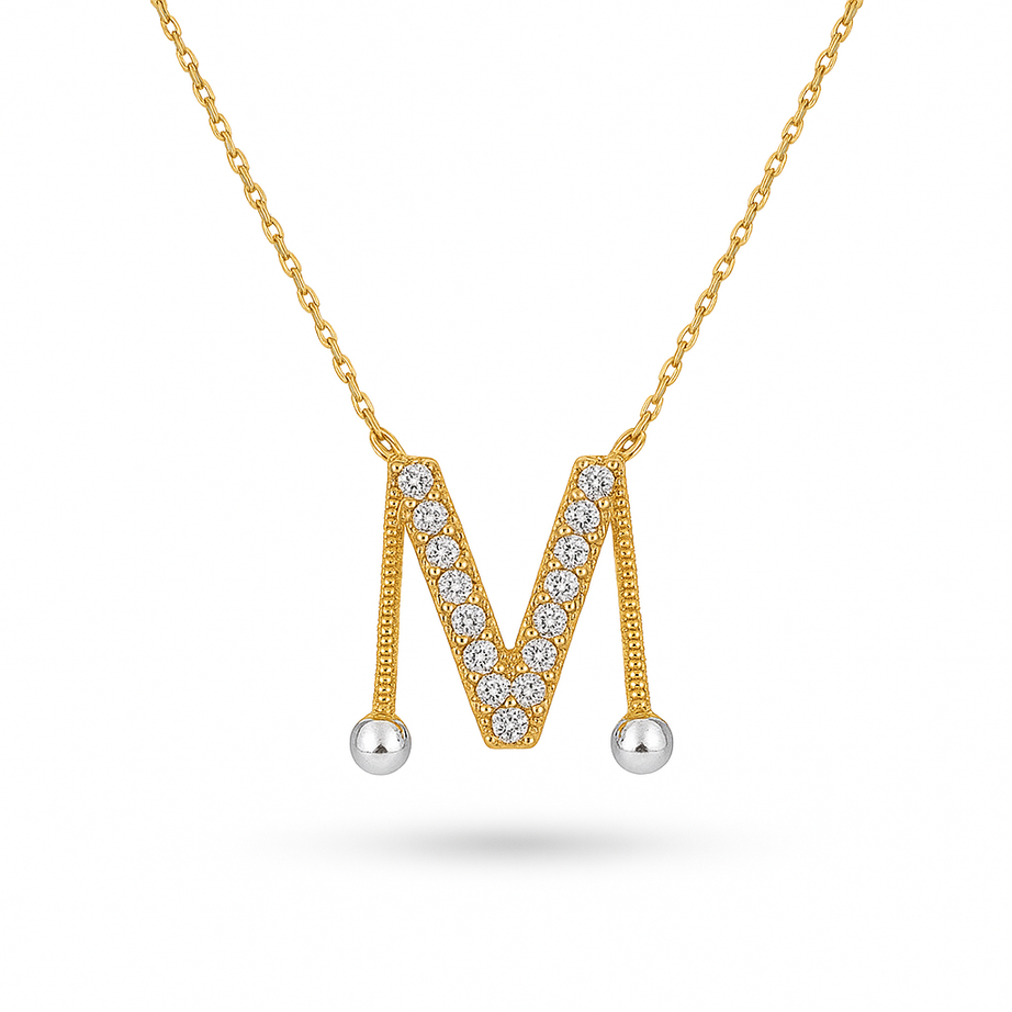 Letter M Diamond Necklace in Yellow Gold 18K - S-P113