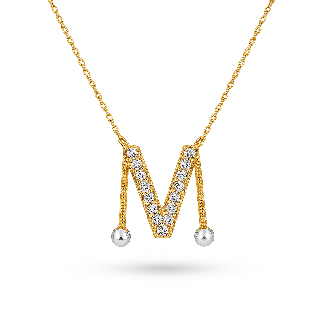 Letter M Diamond Necklace in Yellow Gold 18K - S-P113