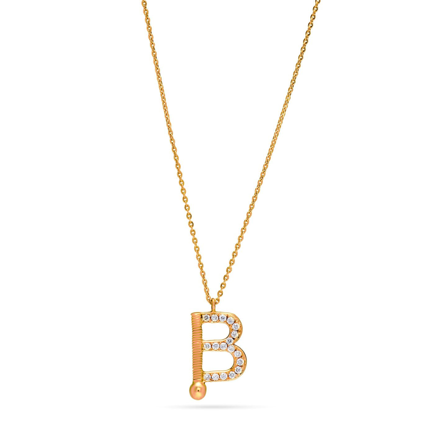 Shiny Letter B Gold and Diamond  Necklace in Rose 18 K Gold - SIR1661P