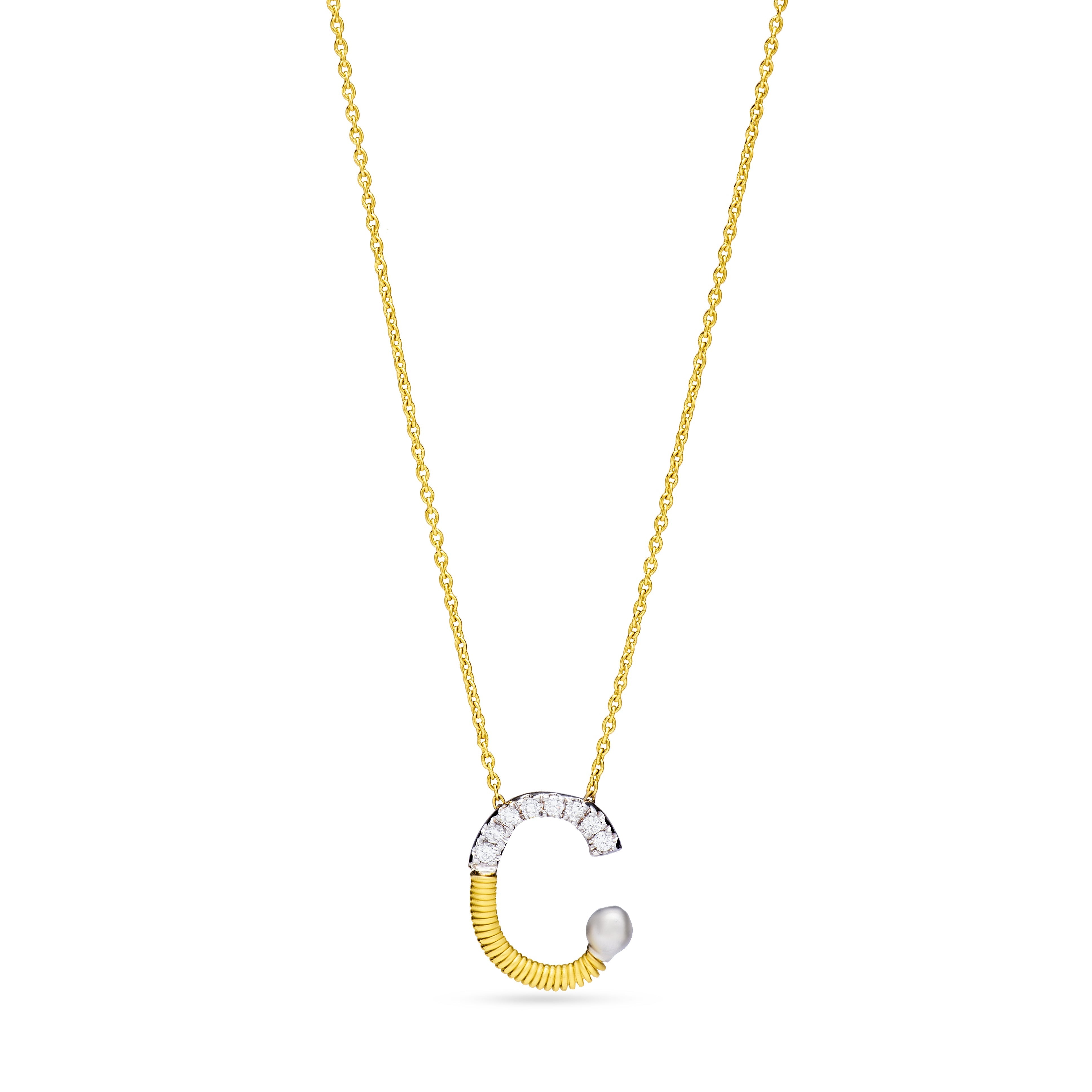 Letter C outstanding Diamond Necklace in Rose 18 K Gold - SIR1675P