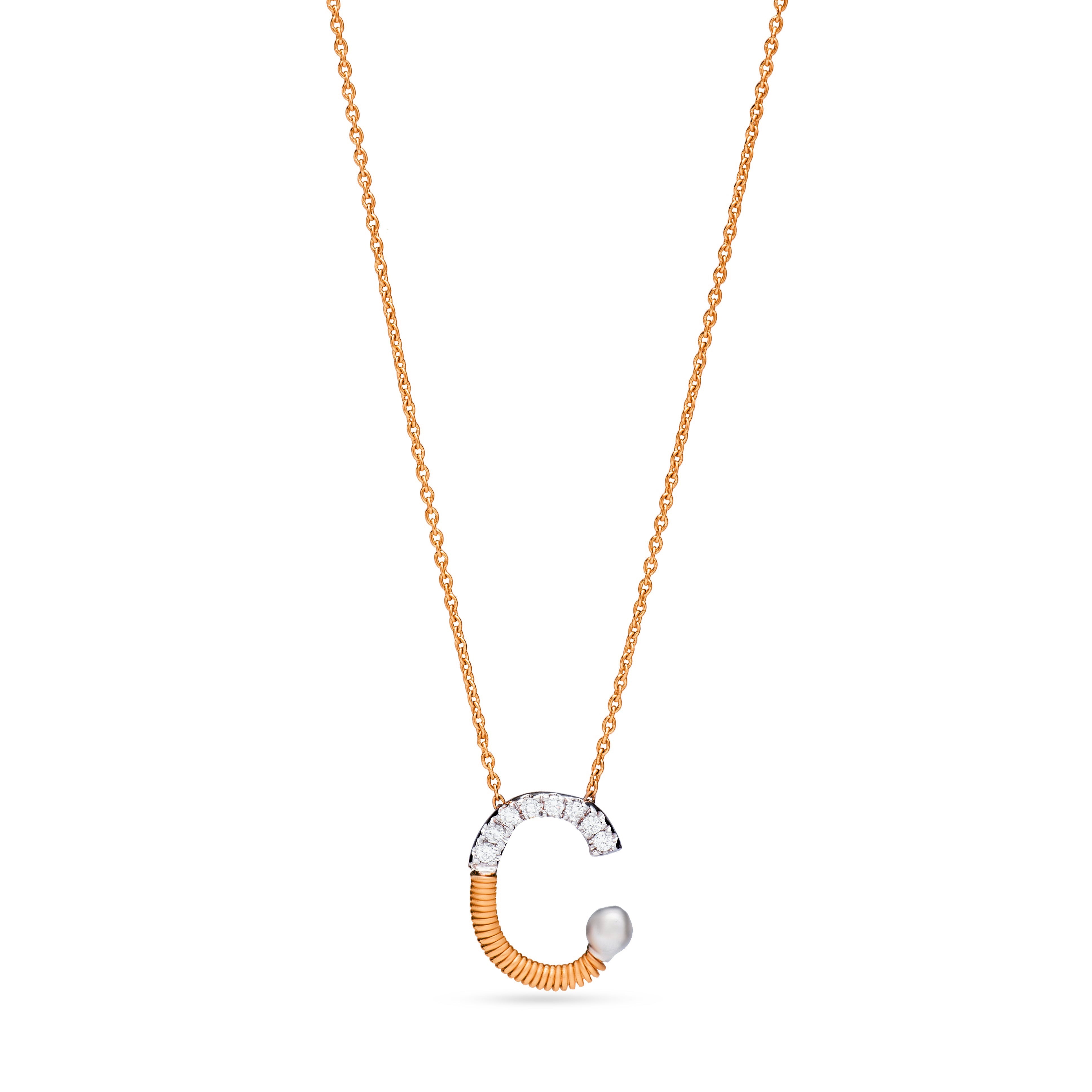 Letter C outstanding Diamond Necklace in Rose 18 K Gold - SIR1675P