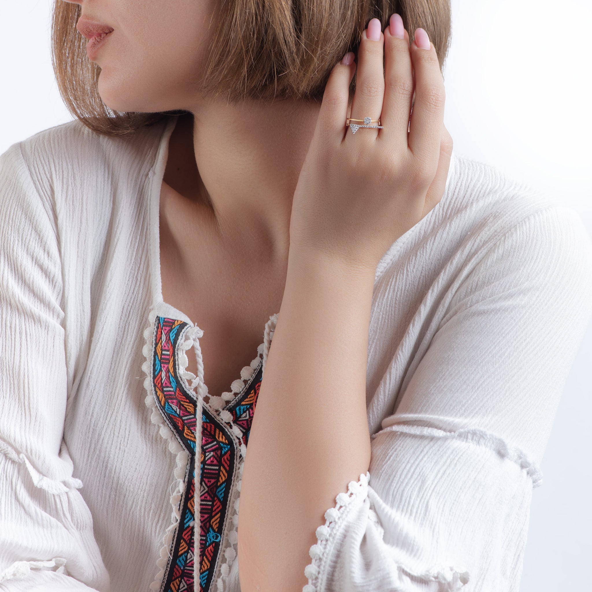 Unique Diamond Ring with a bar full of diamonds in 18k Yellow Gold - SIR1506R