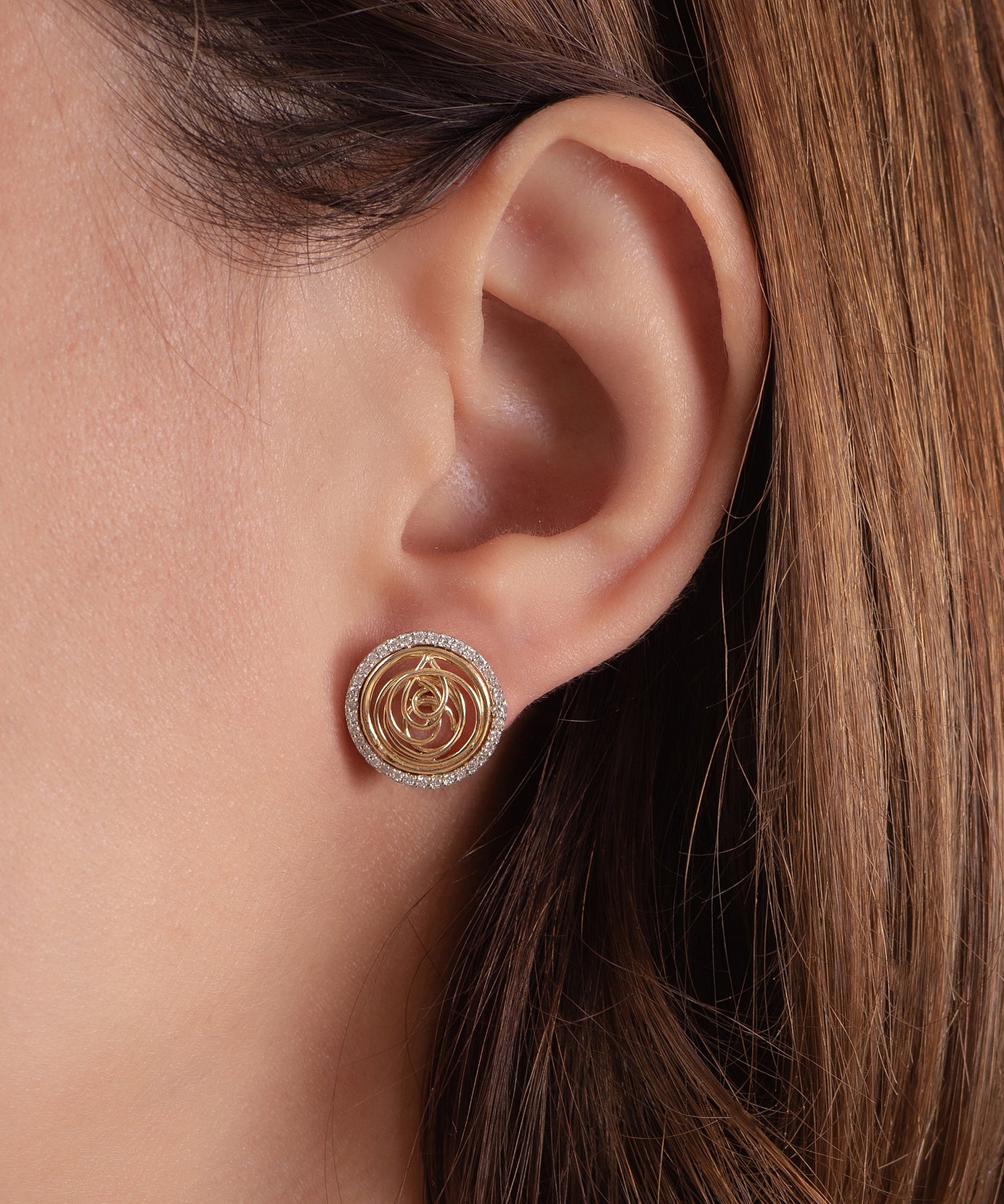 Spiral Shinny Tirette Diamond Earring in Yellow 18K Gold - SIR1012ED