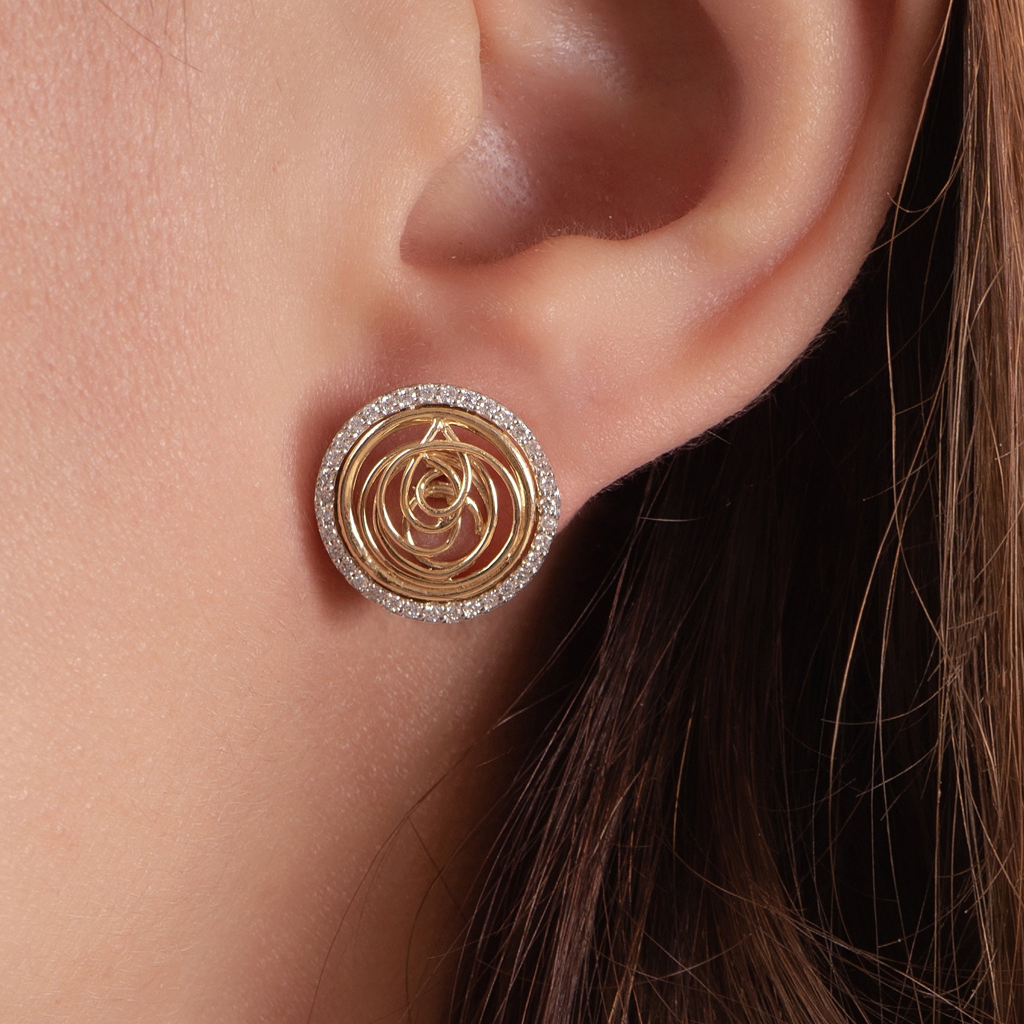 Special offer Spiral Shinny Tirette Diamond Earring in Yellow 18K Gold - SIR1012ED