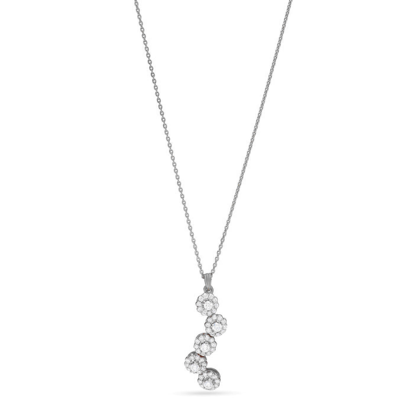 5 Diamond Flowers Pendant Necklace in White gold 18K - SIR653