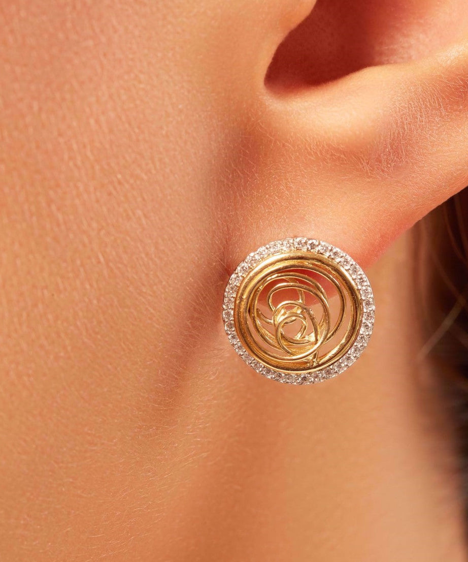 Spiral Shinny Tirette Diamond Earring in Yellow 18K Gold - SIR1012ED