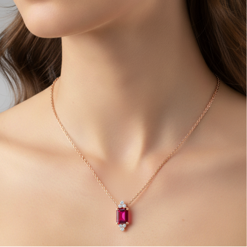 Rose gold necklace with a Ruby gemstone pendant