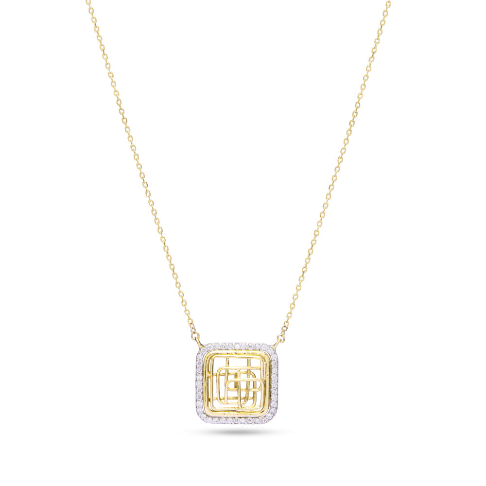 Square Shapped Tirette Shinny Diamond Necklace in Yellow 18 K Gold - SIR1012PC