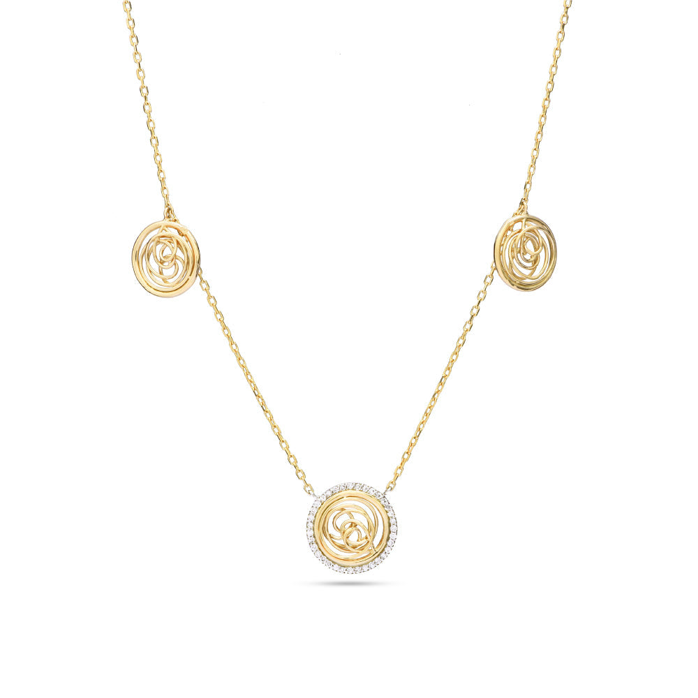 Tirette Circular shapped Diamond with 2 Gold dazzling Tirettes Necklace in Yellow 18 K Gold - S-X18P