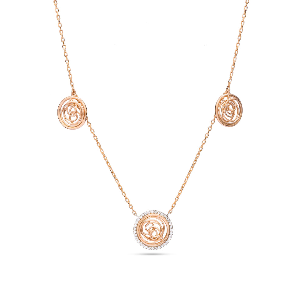 Tirette Circular shapped Diamond with 2 Gold dazzling Tirettes Necklace in Rose 18 K Gold - S-X18P