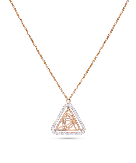 Triangular Shapped Tirette Shinny Diamond Necklace in Rose 18 K Gold - S-PN046S