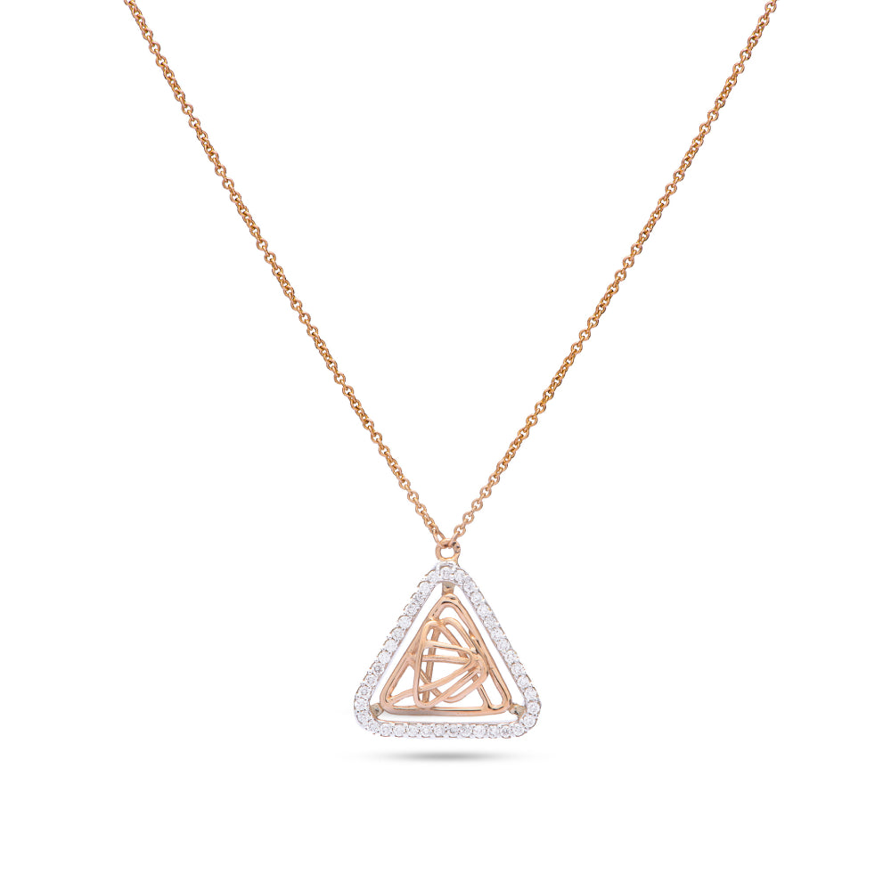 Triangular Shapped Tirette Shinny Diamond Necklace in Rose 18 K Gold - S-PN046S