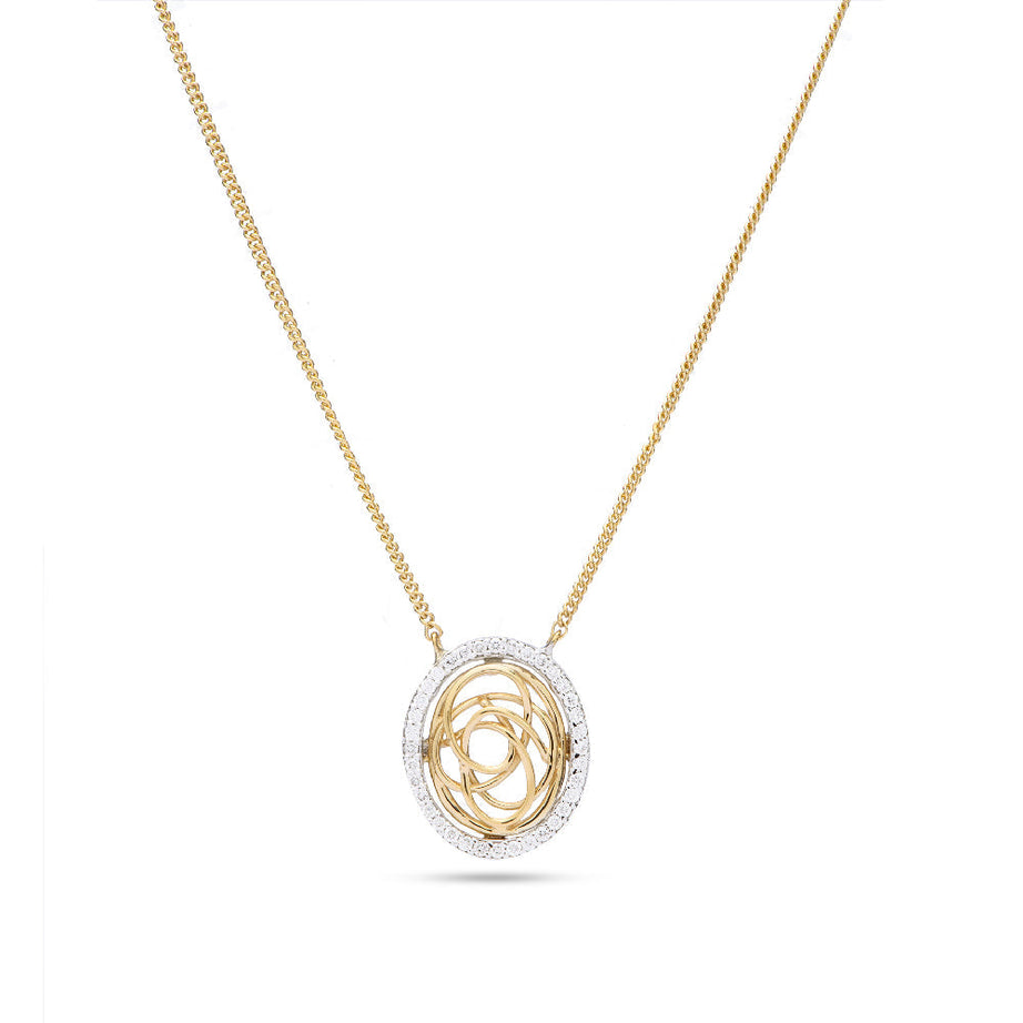 Special offer Opal Shapped Tirette Shinny Diamond Necklace in Yellow 18 K Gold - S-PN045S