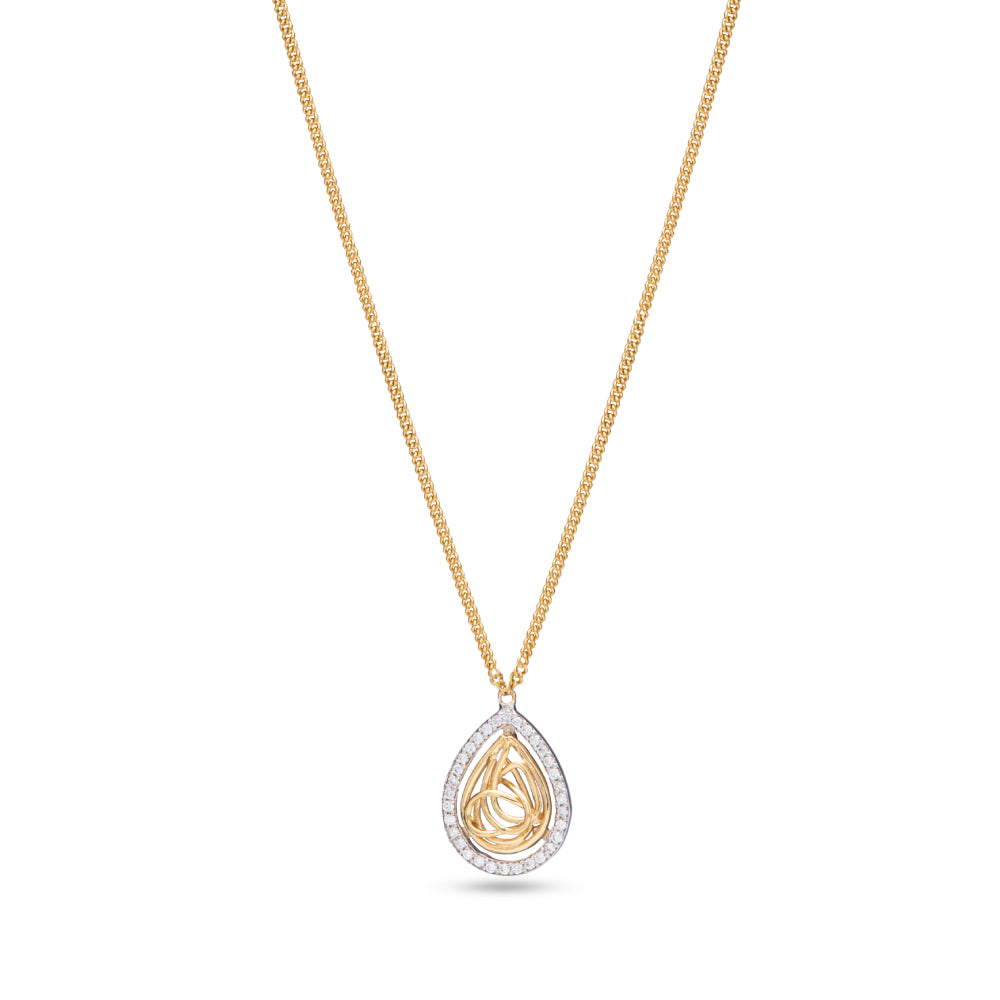 Pear Shapped Tirette Shinny Diamond Necklace in Yellow 18 K Gold - S-PN047S
