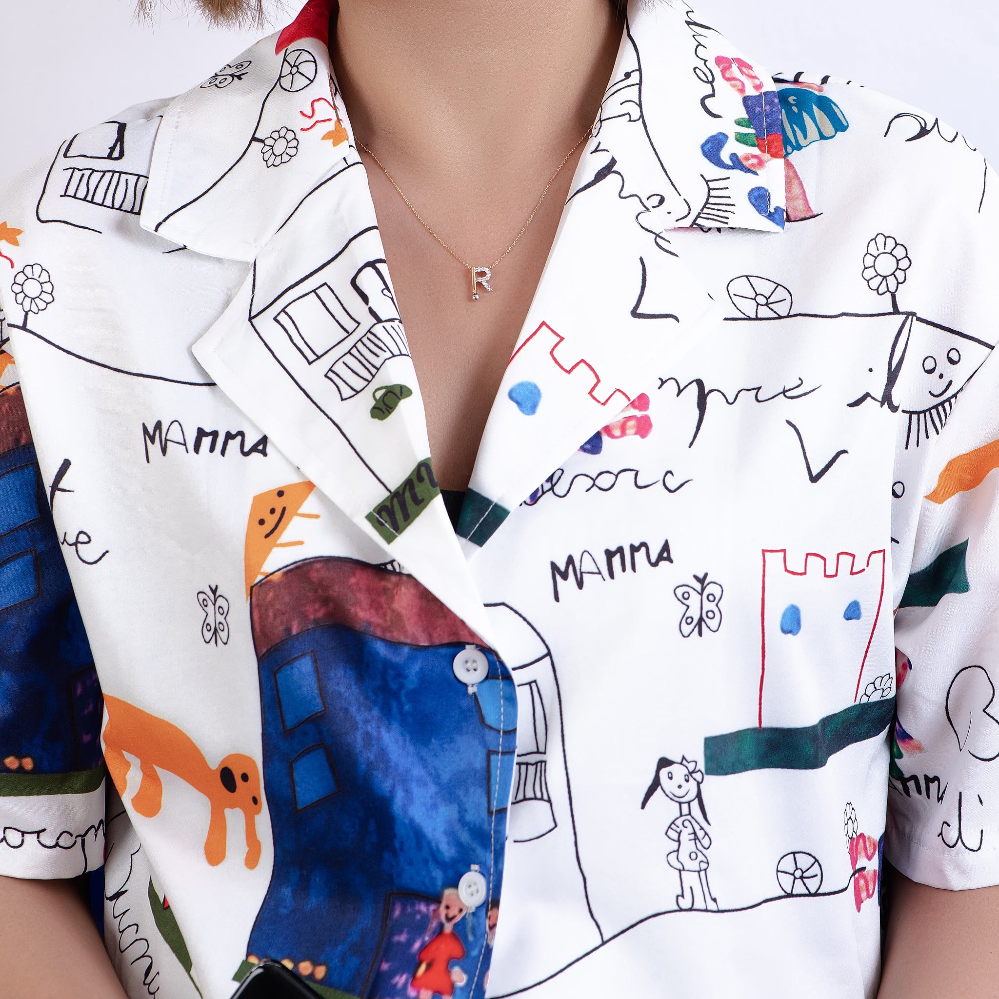 Letter R outstanding Diamond necklace in Rose Gold 18 K - S-EN045S