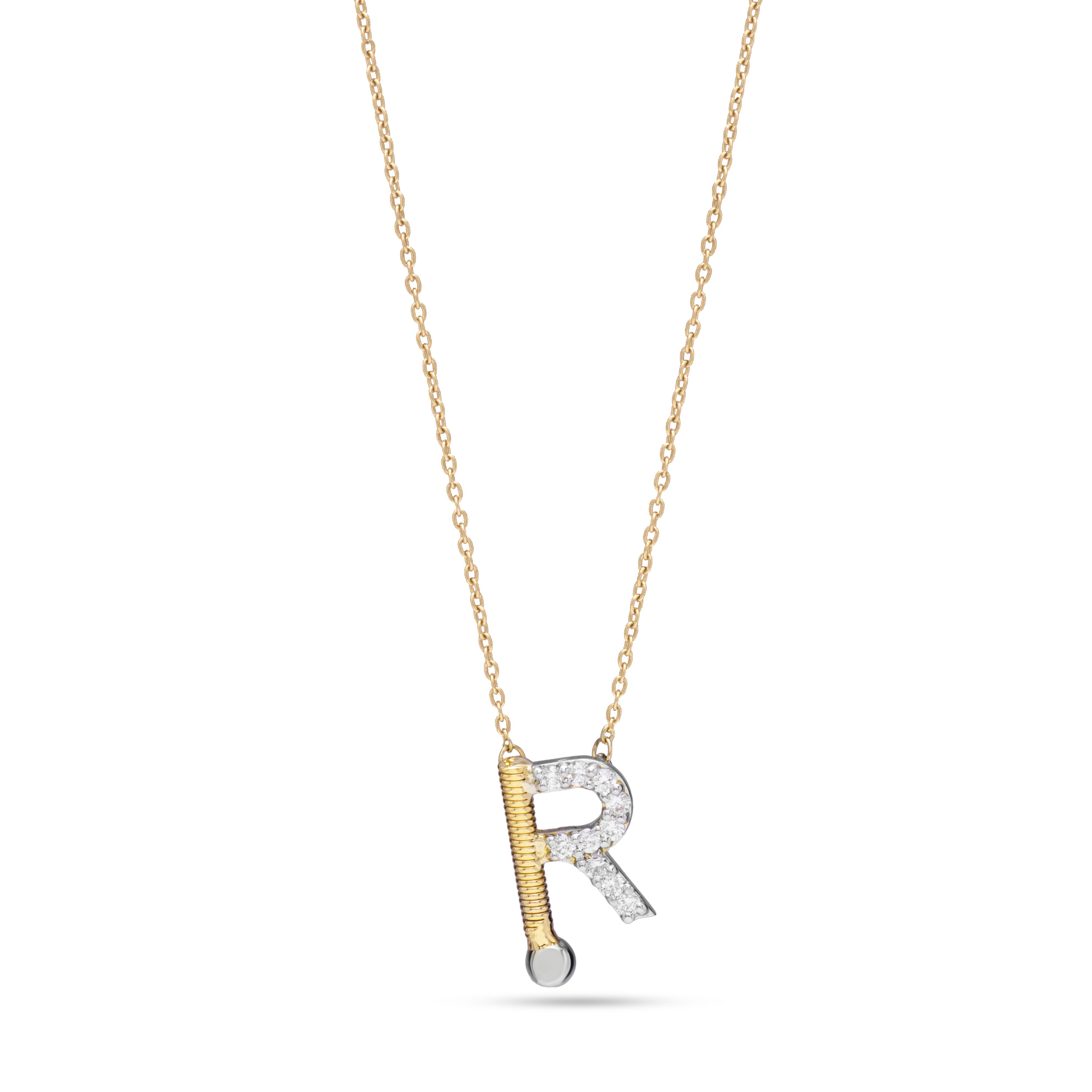 Letter R outstanding Diamond necklace in Yellow 18K Gold - S-P60