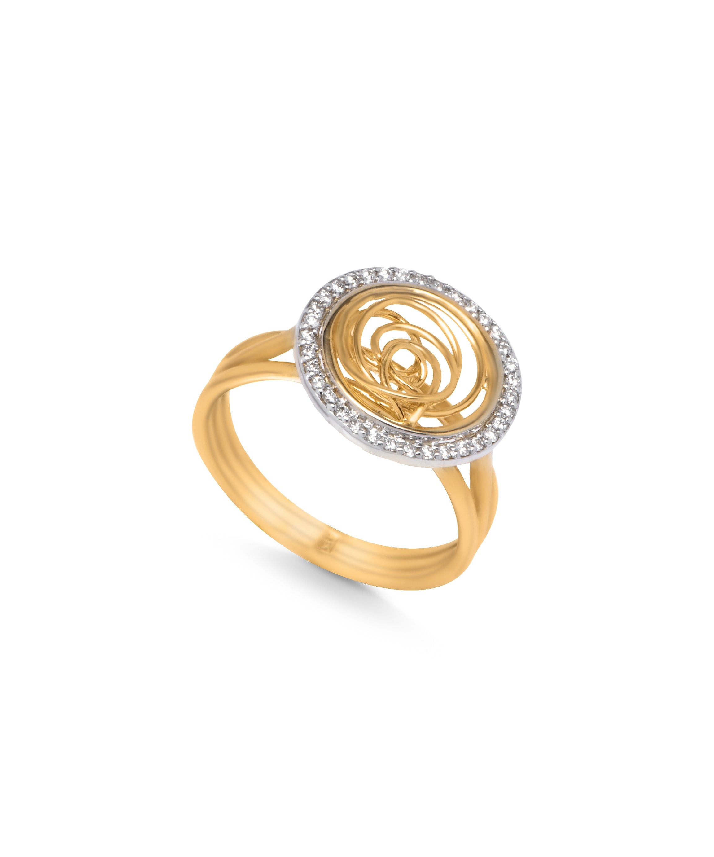 Spiral Shinny Circle Tirette Diamond Ring in 18K Yellow Gold - S-X13R