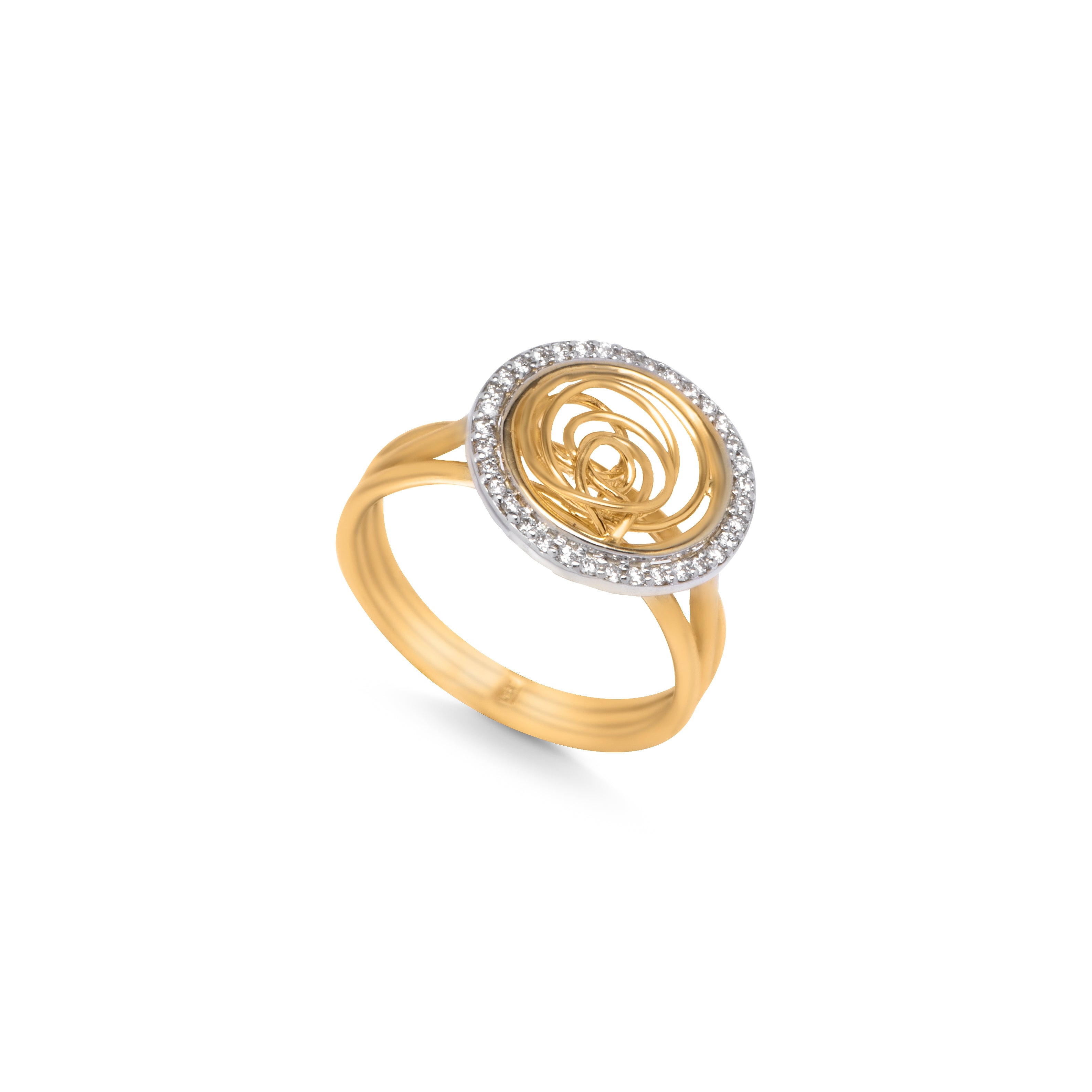 Spiral Shinny Circle Tirette Diamond Ring in 18K Yellow Gold - S-X13R