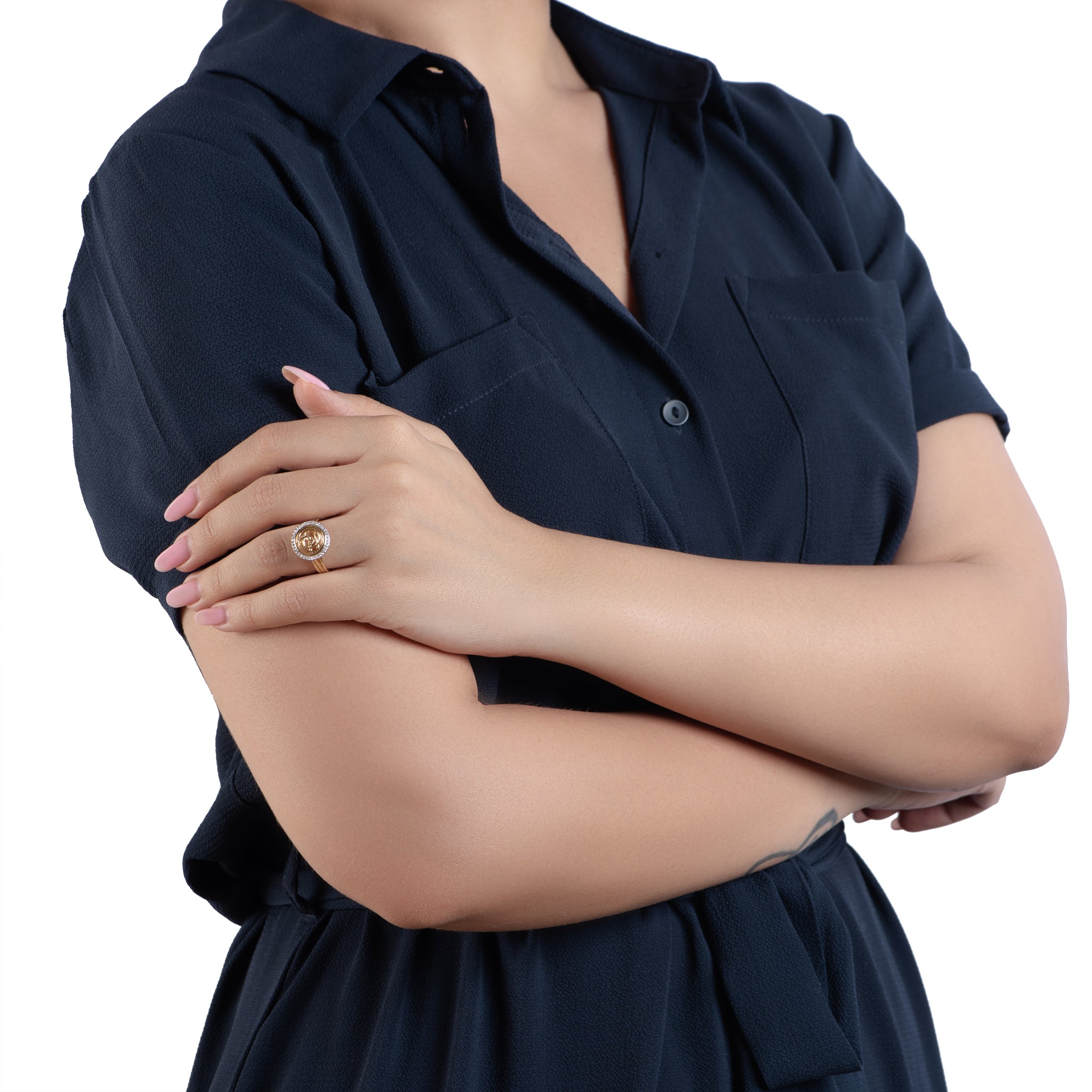 Spiral Shinny Circle Tirette Diamond Ring in 18K Yellow Gold - S-X13R