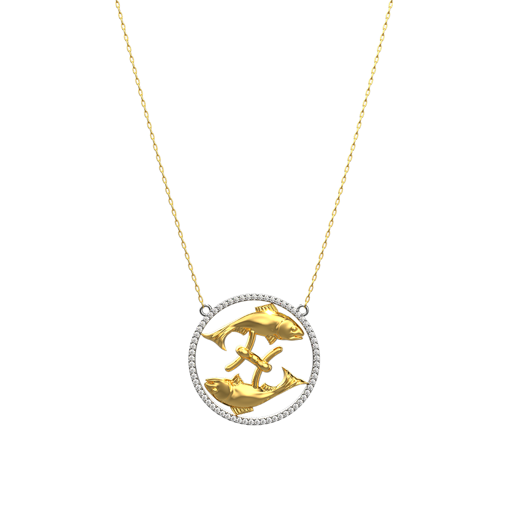 Greek Pisces Zodiac Sign Gold  Necklace in Yellow 18 K Gold - FSPN001H