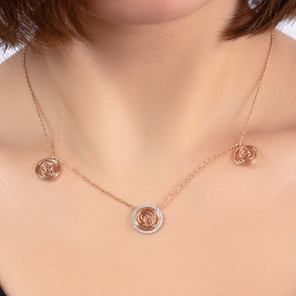 Tirette Circular shapped Diamond with 2 Gold dazzling Tirettes Necklace in Yellow 18 K Gold - S-X18P