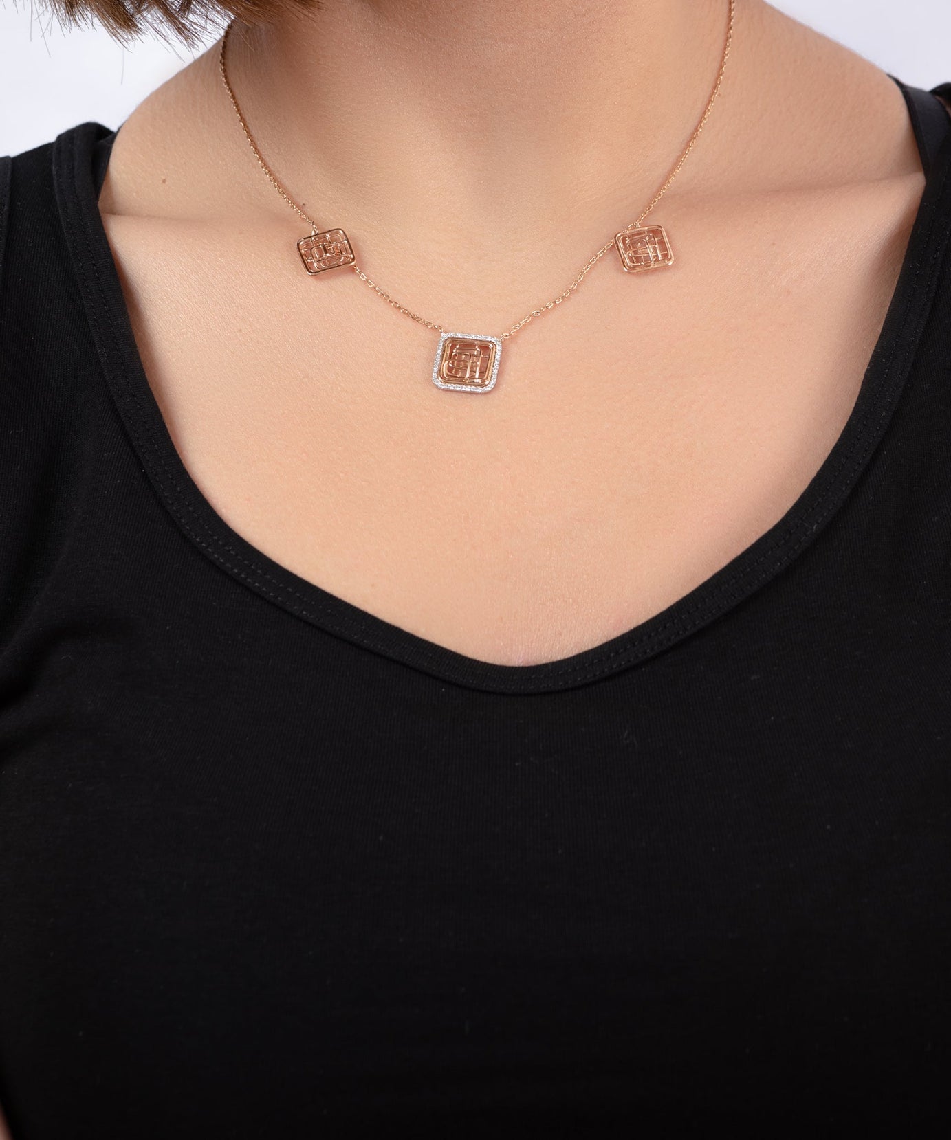 Tirette Diamond with 2 Gold dazzling Tirettes Necklace in Yellow 18 K Gold - S-X19P