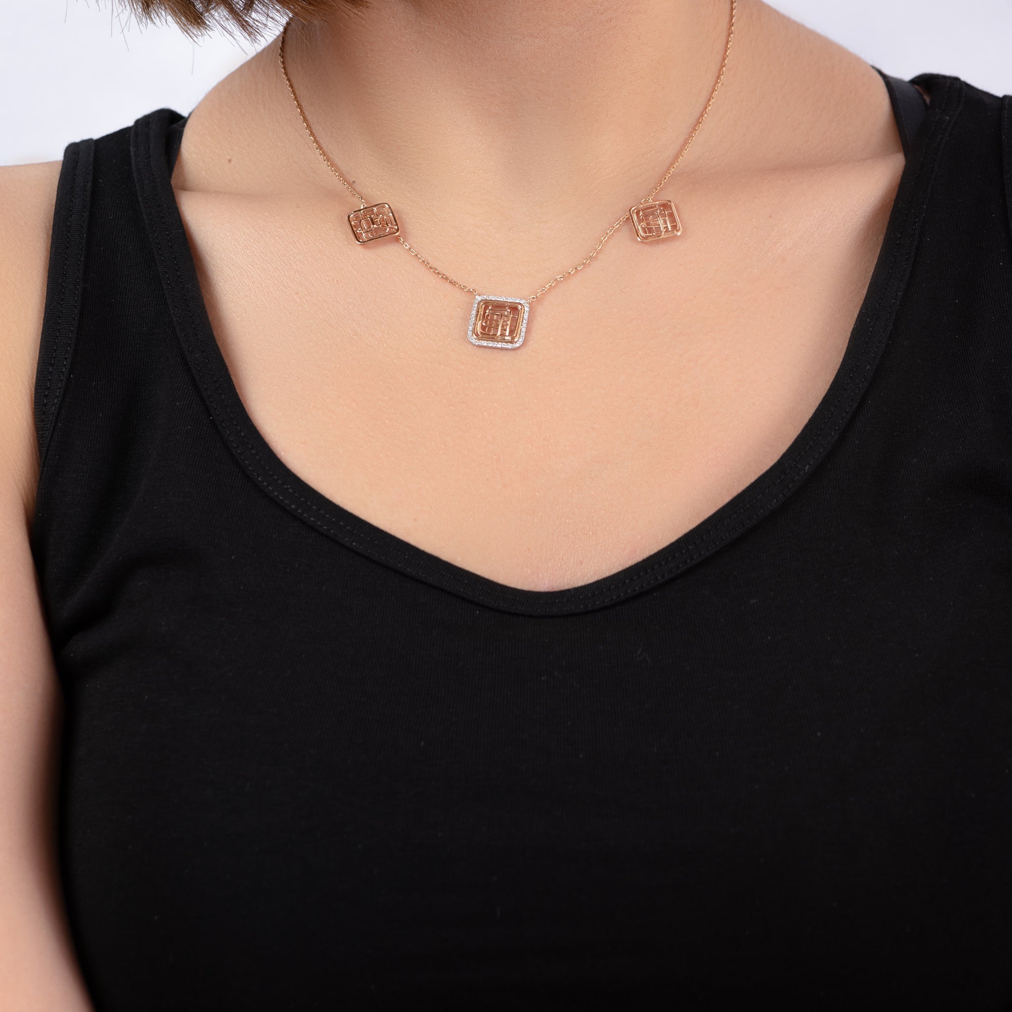 Tirette Diamond with 2 Gold dazzling Tirettes Necklace in Yellow 18 K Gold - S-X19P