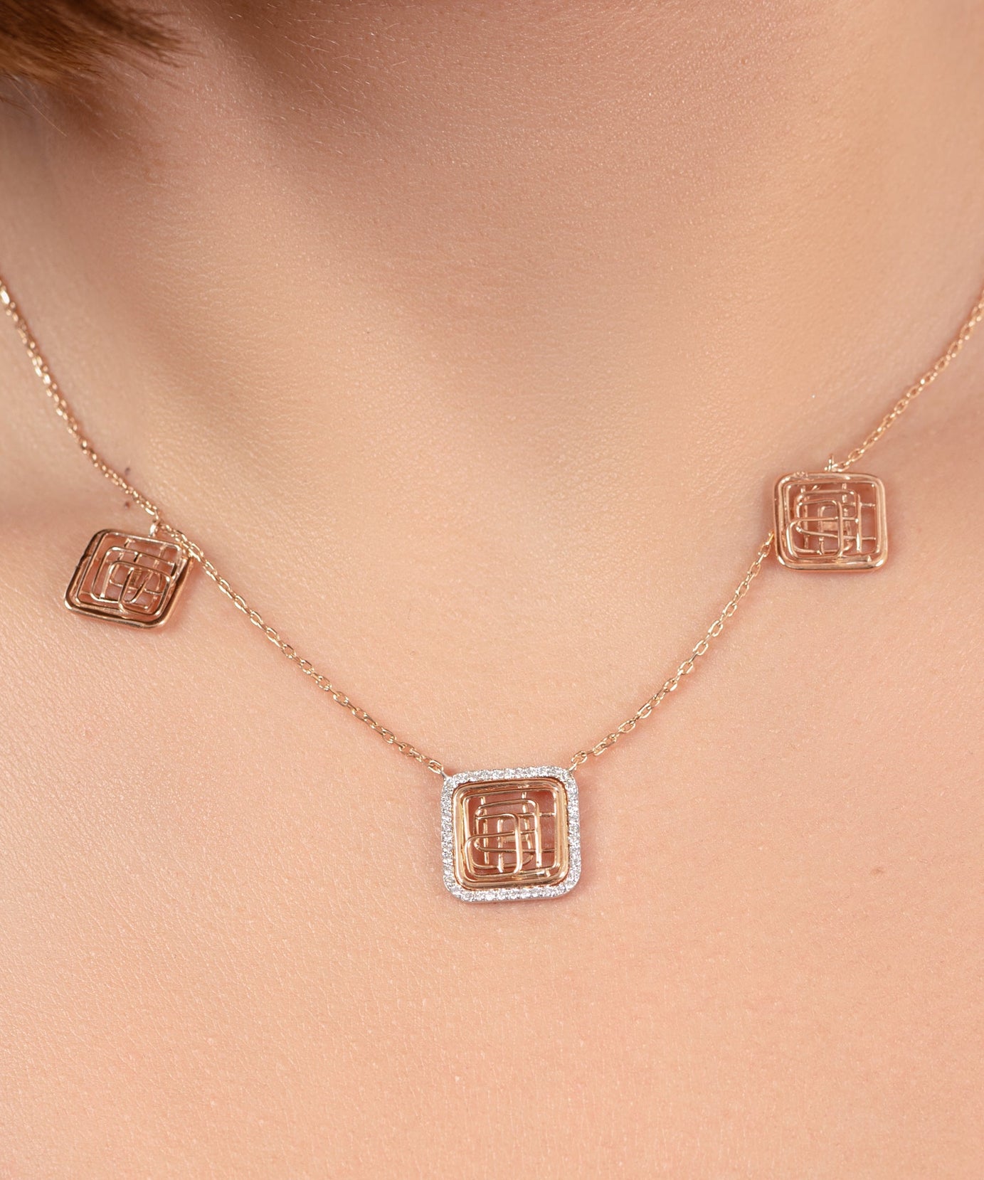 Tirette Diamond with 2 Gold dazzling Tirettes Necklace in Yellow 18 K Gold - S-X19P