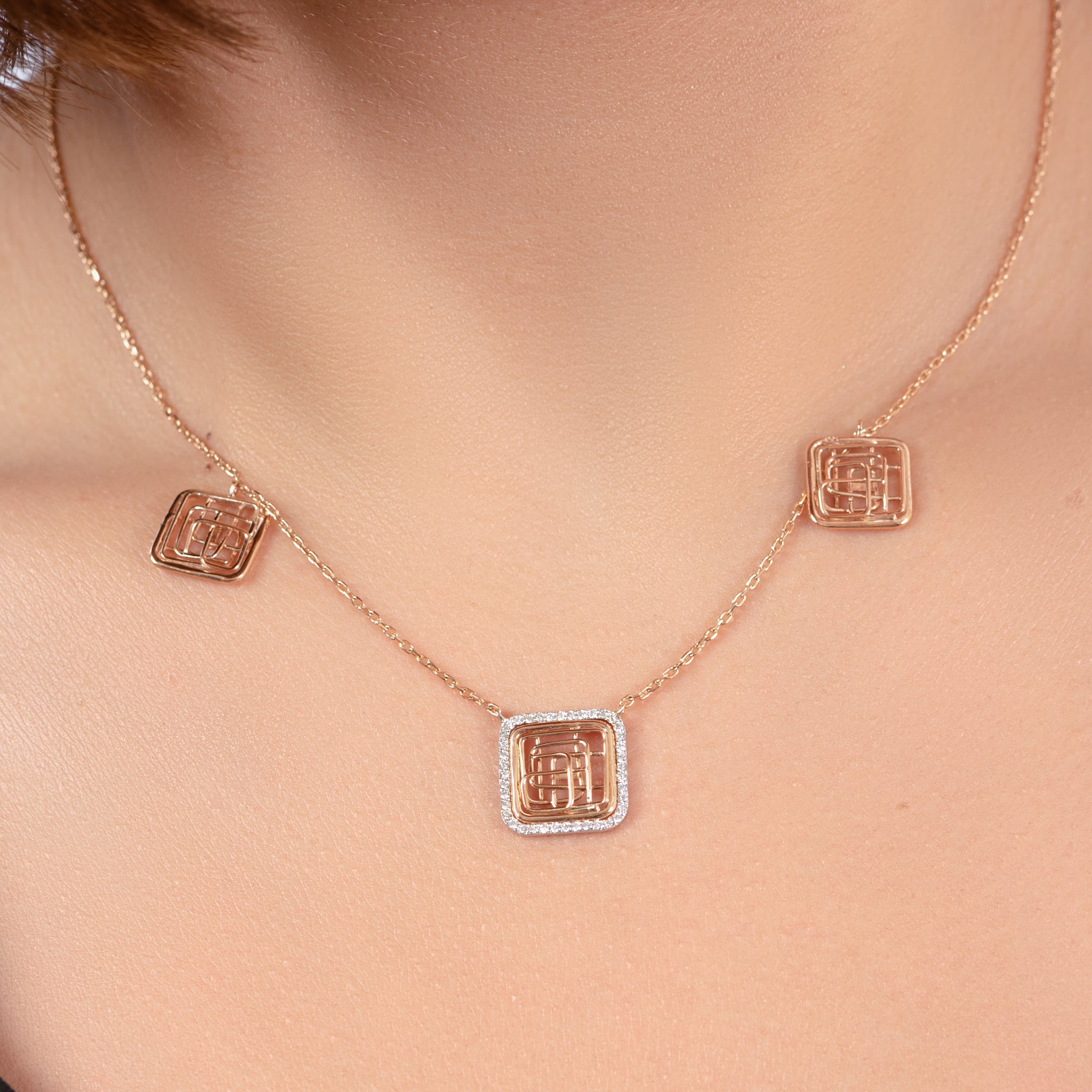 Tirette Diamond with 2 Gold dazzling Tirettes Necklace in Yellow 18 K Gold - S-X19P