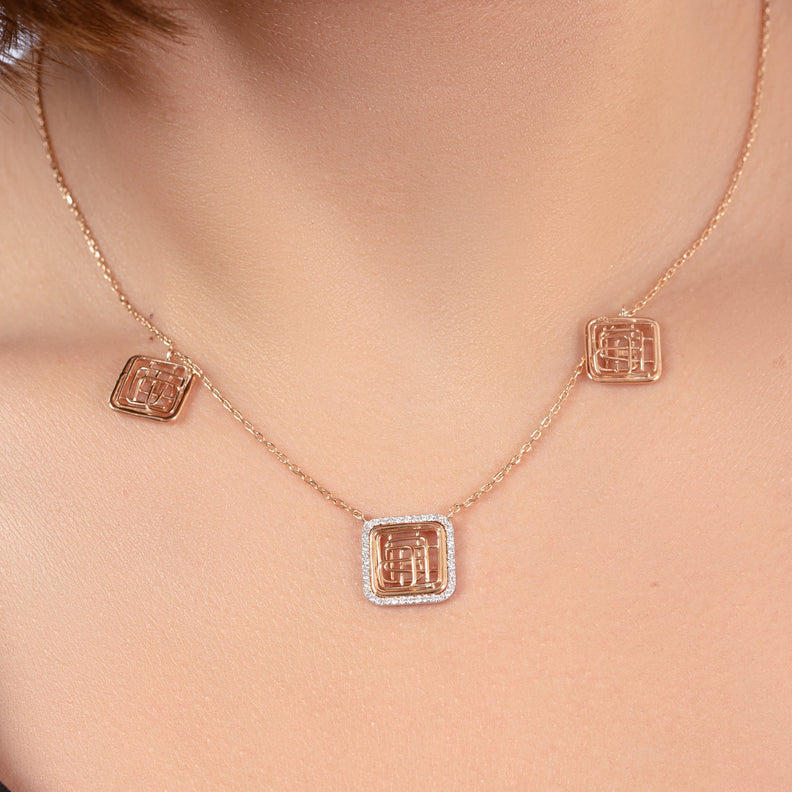 Tirette Diamond with 2 Gold dazzling Tirettes Necklace in Yellow 18 K Gold - S-X19P