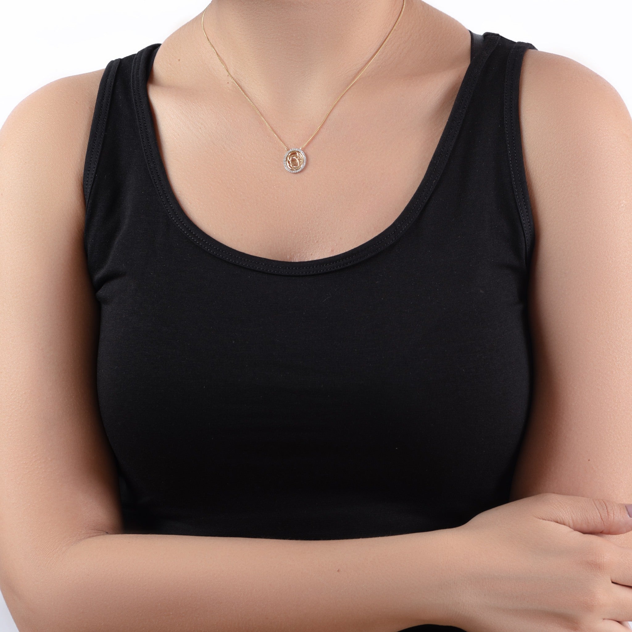 Opal Shapped Tirette Shinny Diamond Necklace in Yellow 18 K Gold - S-PN045S