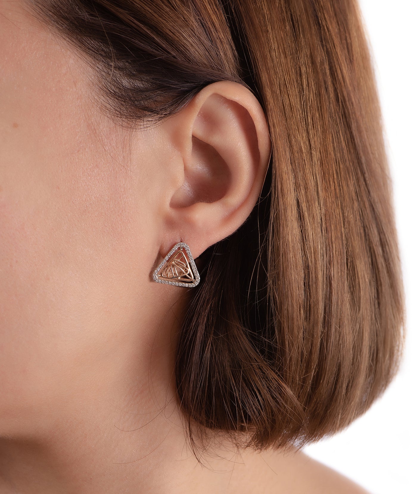Diamond Triangular Tirette Earring in Yellow 18K Gold - S-X01E