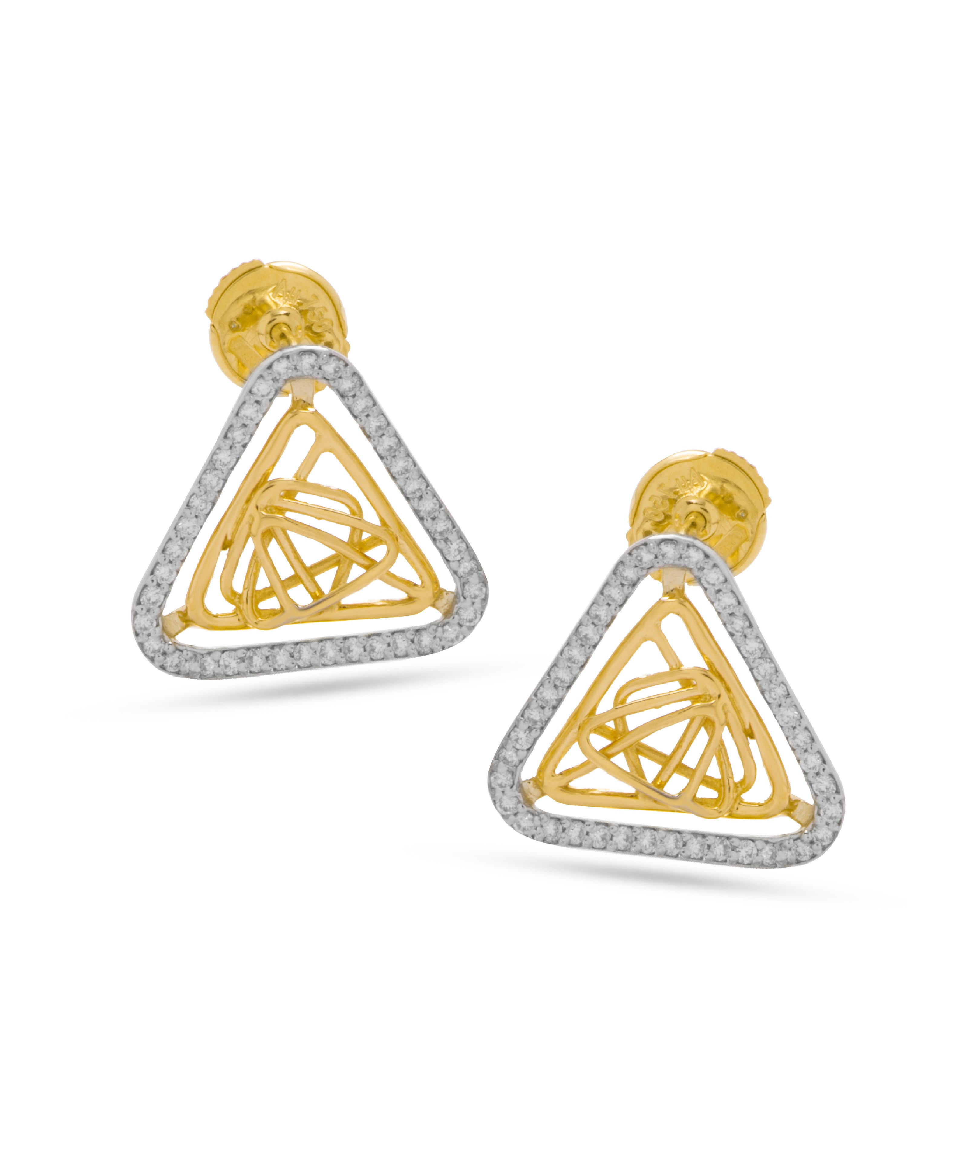 Diamond Triangular Tirette Earring in Yellow 18K Gold - S-X01E