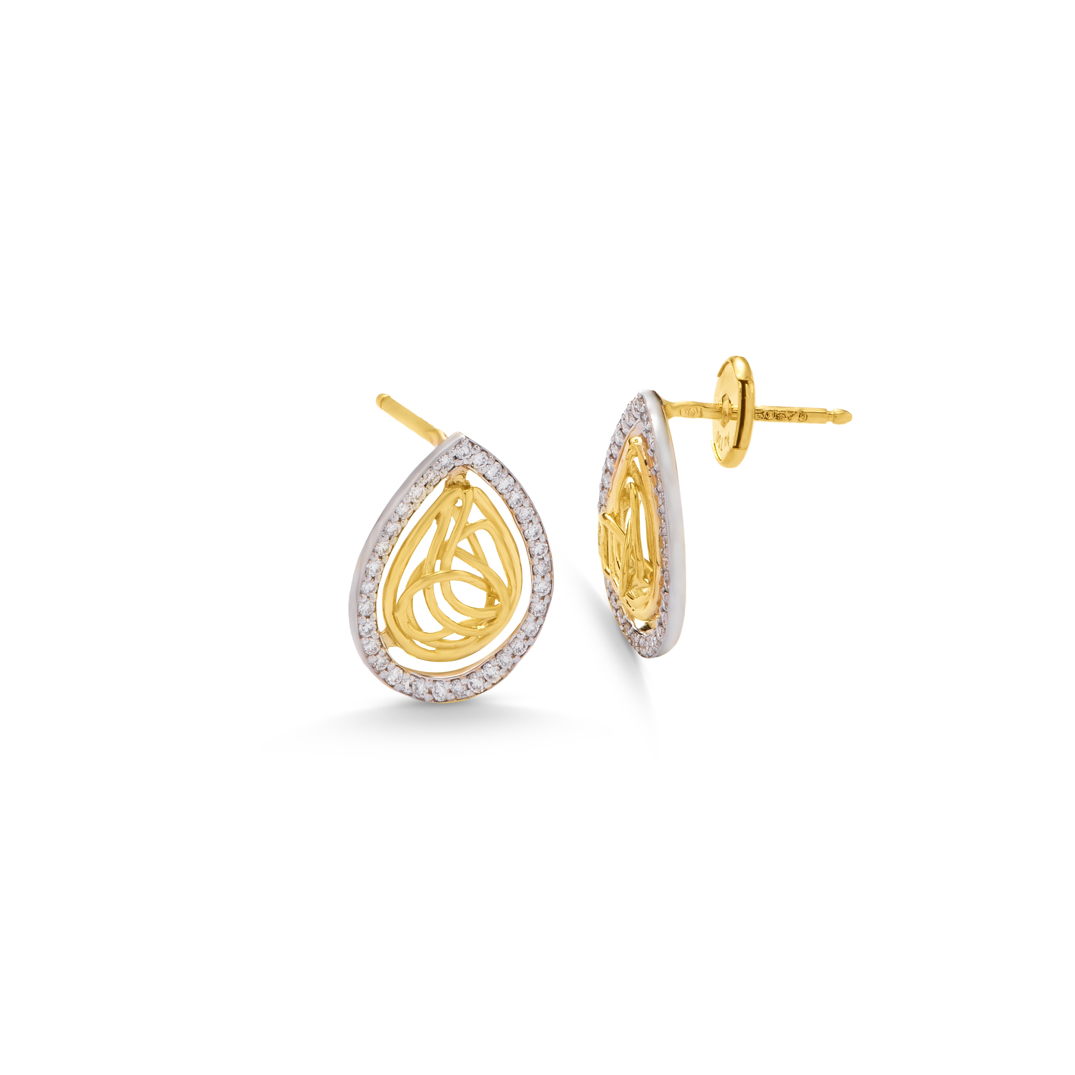 Tirette Pear Shapped shinny Diamond Earring in 18K Yellow Gold - S-X02E