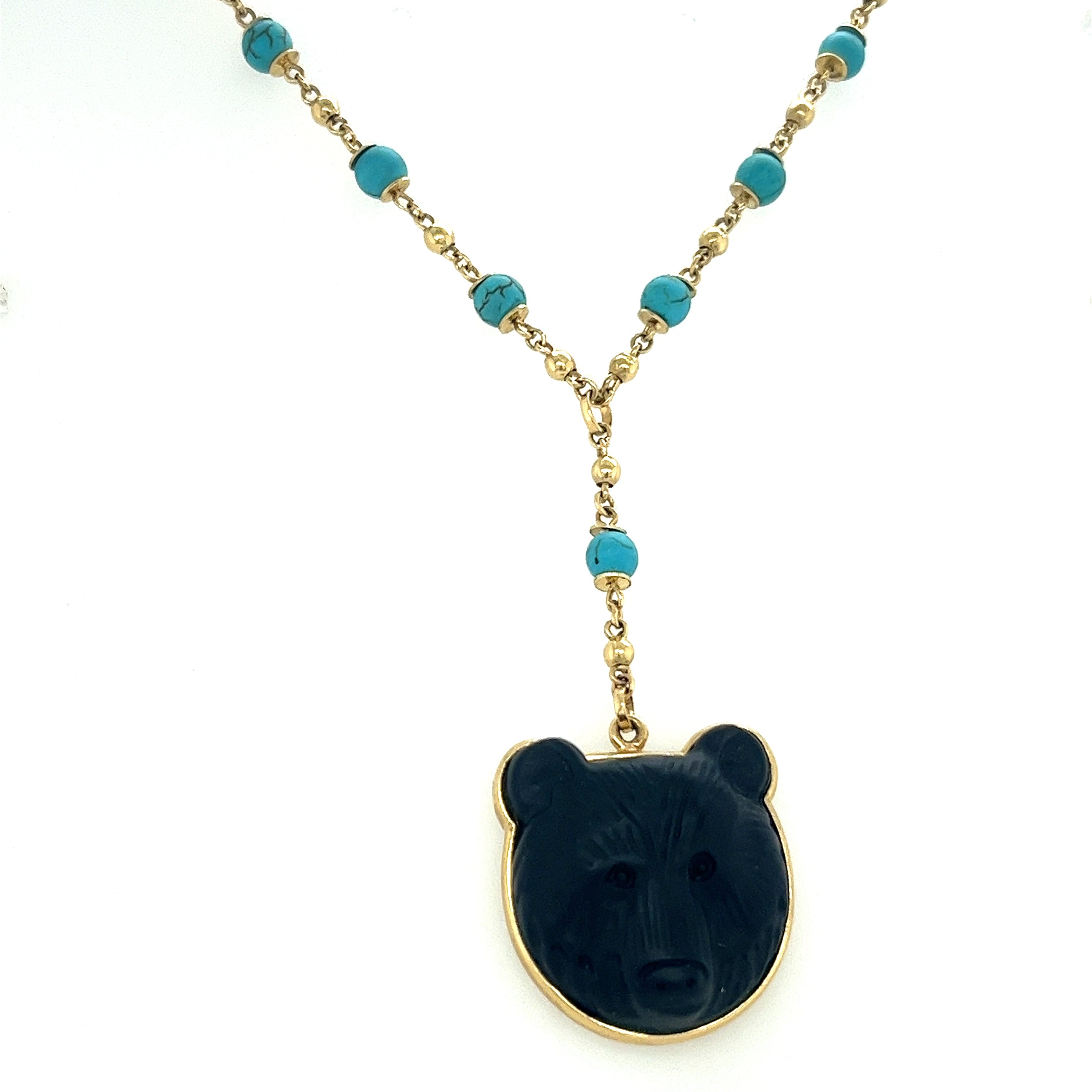 Dangling Long Bear Shap Necklace with Feroza Stones in 18K Yellow Gold - S-XG014P
