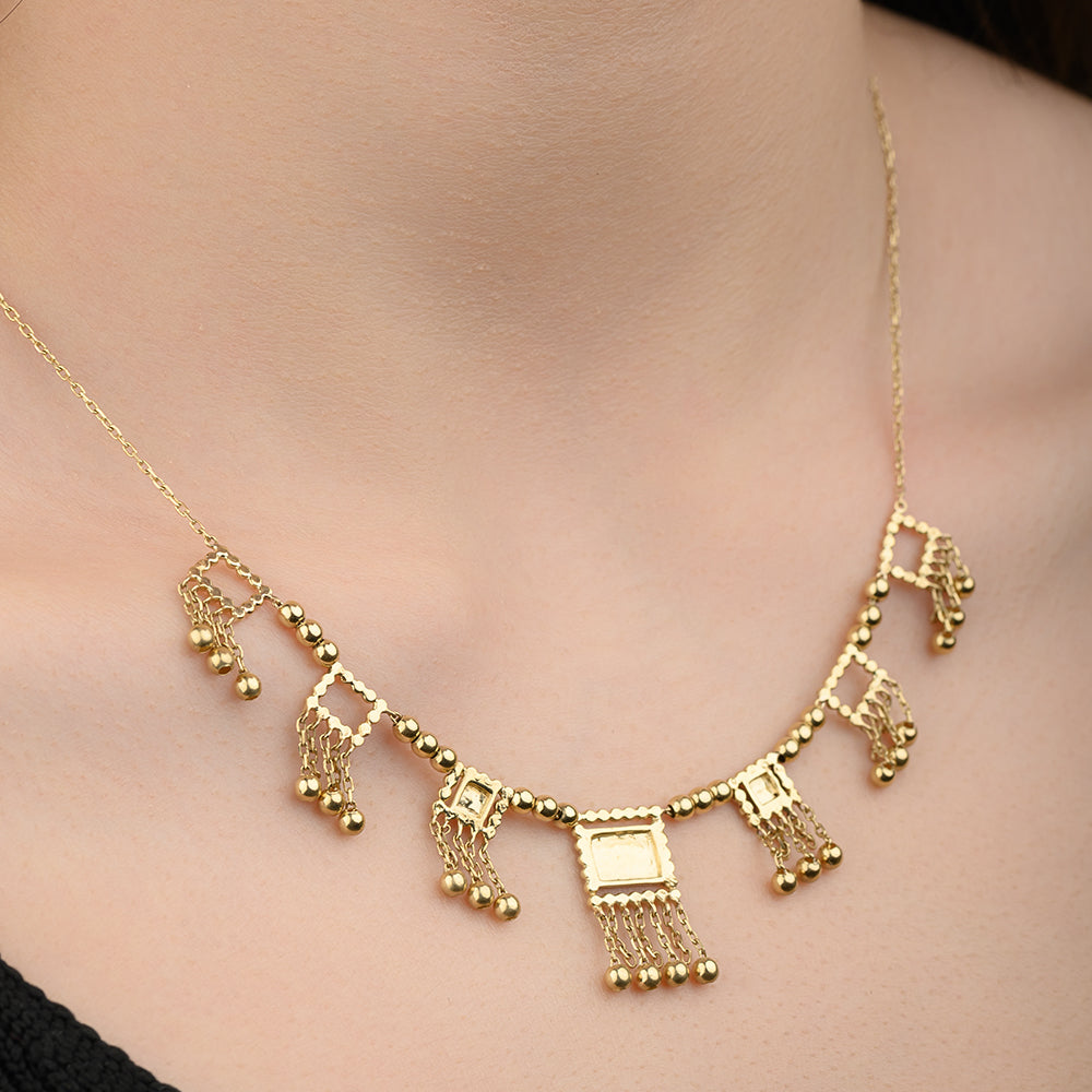 18K Multi Squares Gold Necklace - K-N026G