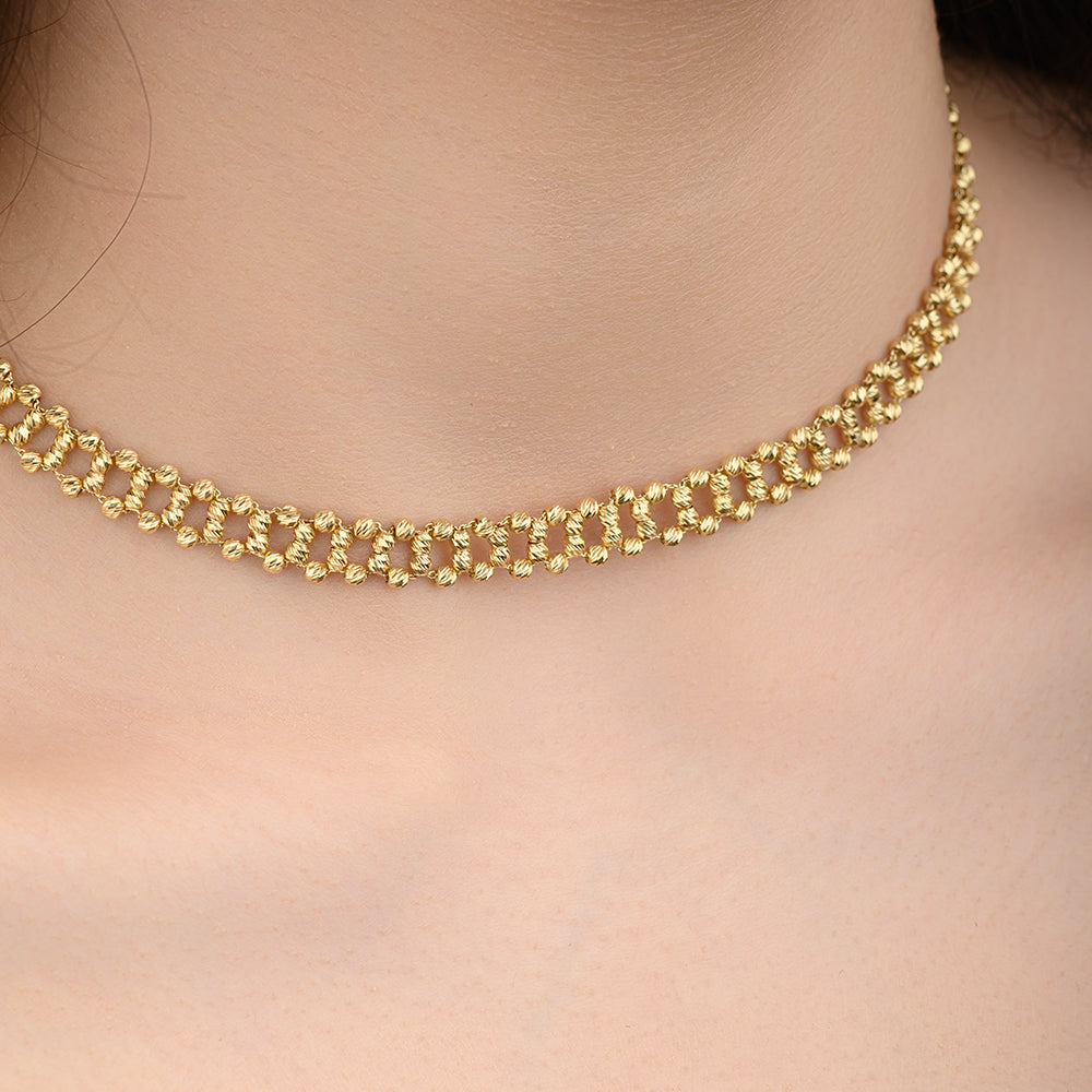 18K Beaded Choker Gold Necklace - PBBT068N/Y