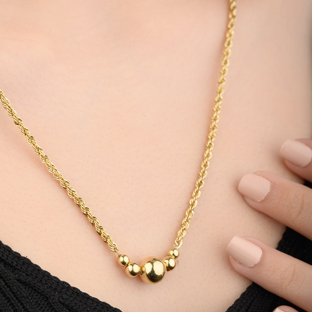 18K Dangling Ball Wrapped Gold Necklace - RBPT072N/Y