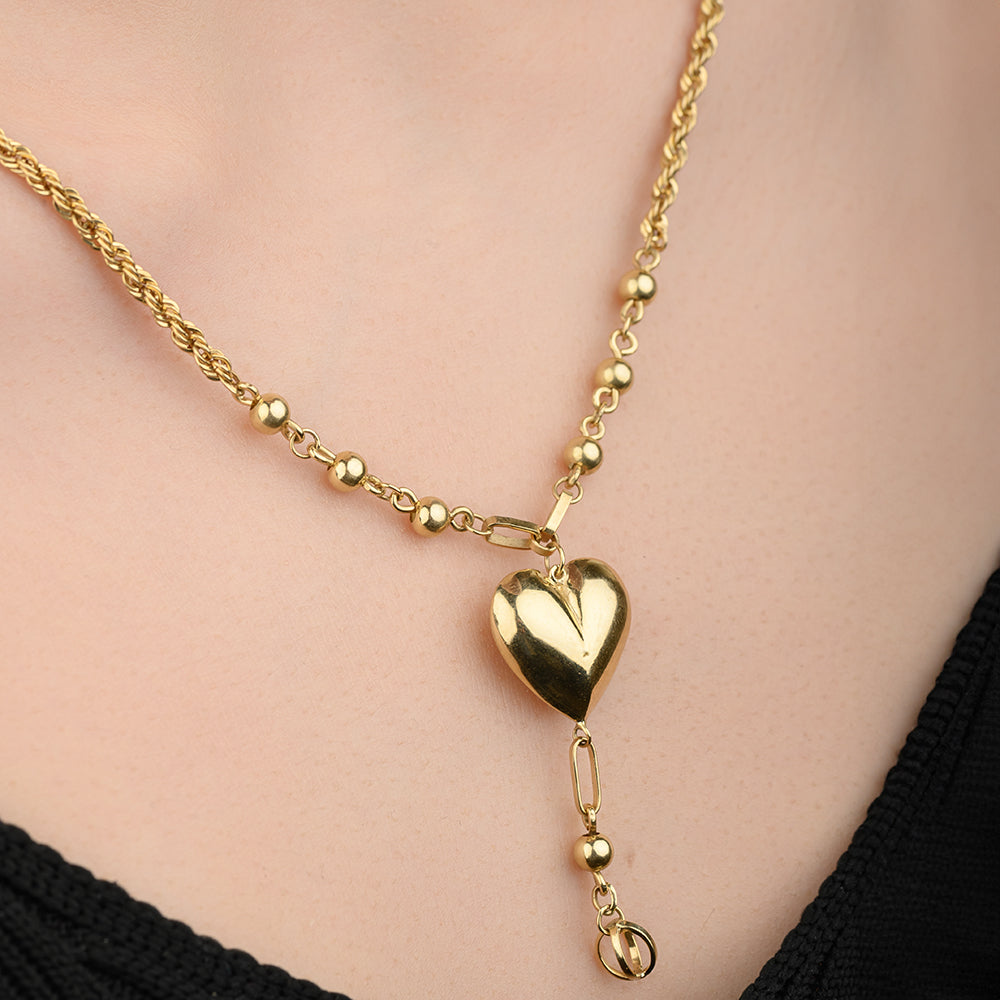 18K Luxurious Dangling Heart Gold Necklace - K-P177GC/WG