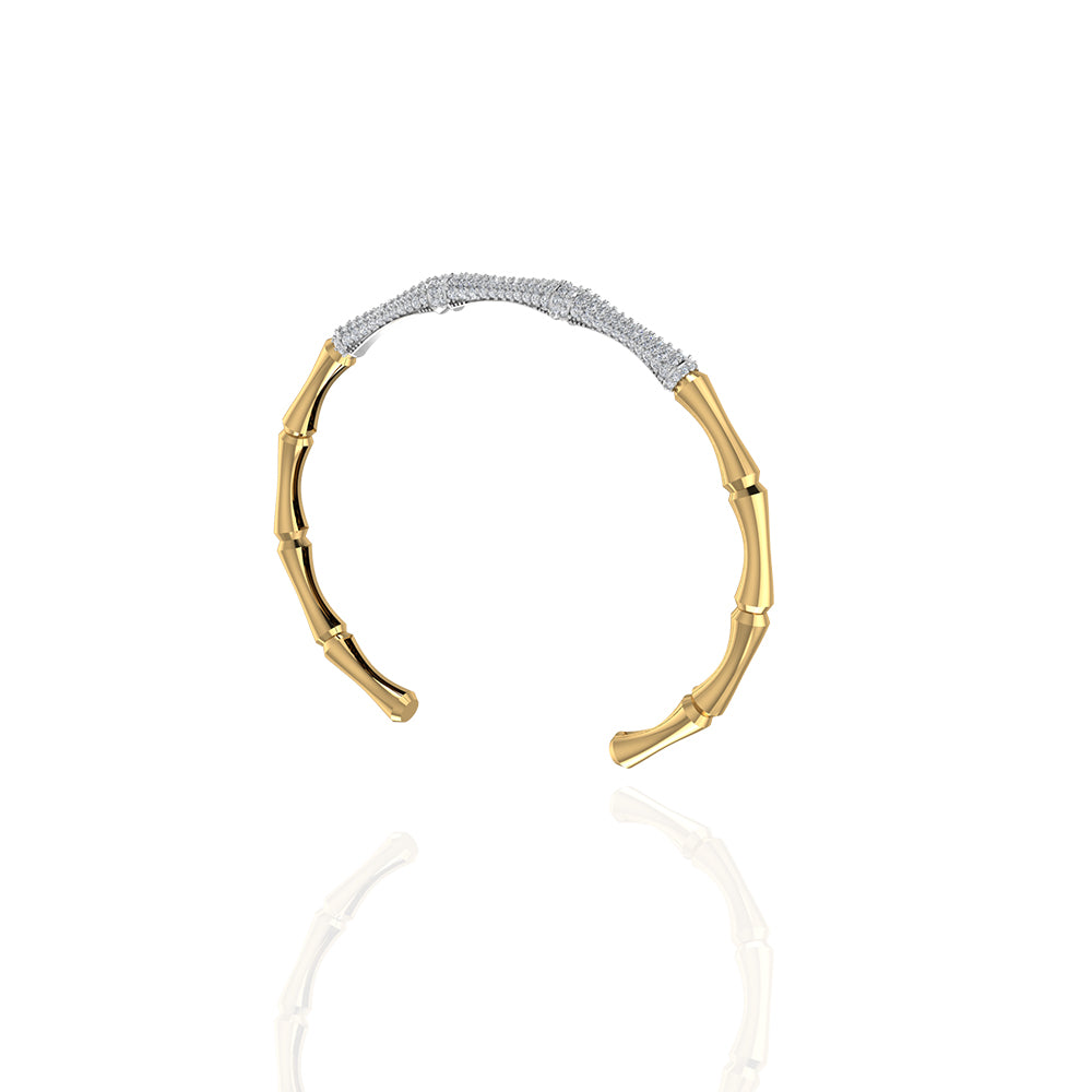 18K Gold Bamboo Stalk Stackable Bangle, Encrusted in Diamonds - S-B301SD