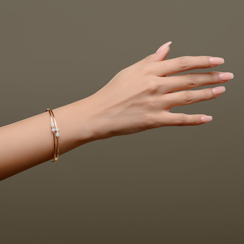 18K Yellow Gold Double Layer Diamond Bangle - S-B327S