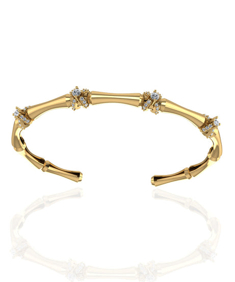 18K Yellow Gold Bamboo Stalk Stackable Bangle with Wrapped Around Diamonds - S-B328SB