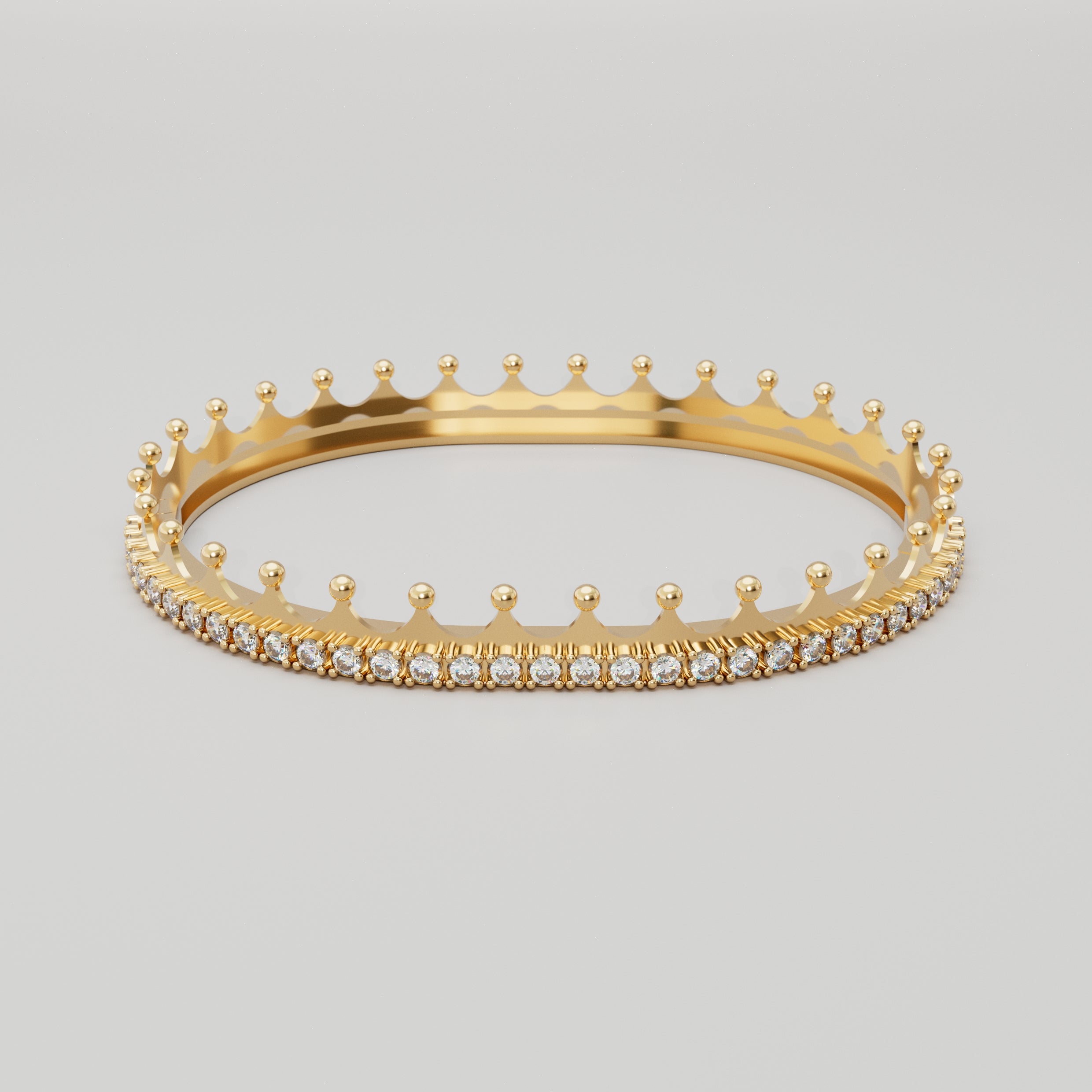 18K Gold Gold Crown Bangle with Half-Round  Baguette Diamonds