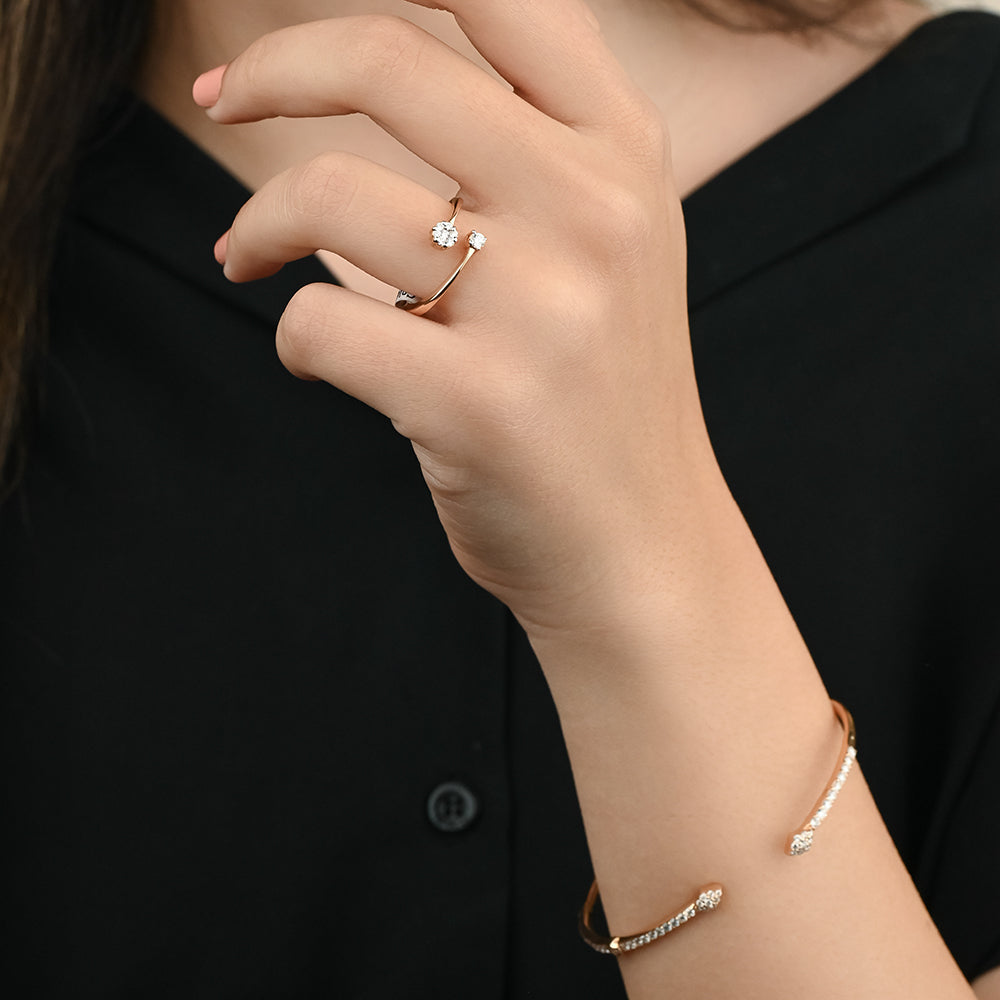 Unique Opened Diamond Bangle in 18K Rose Gold - S-B55