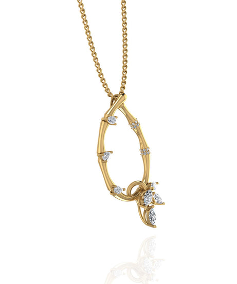 18K Yellow Gold Diamond Lucky Loop Pendant featuring a Marquise Leaf Shape - S-E235SP