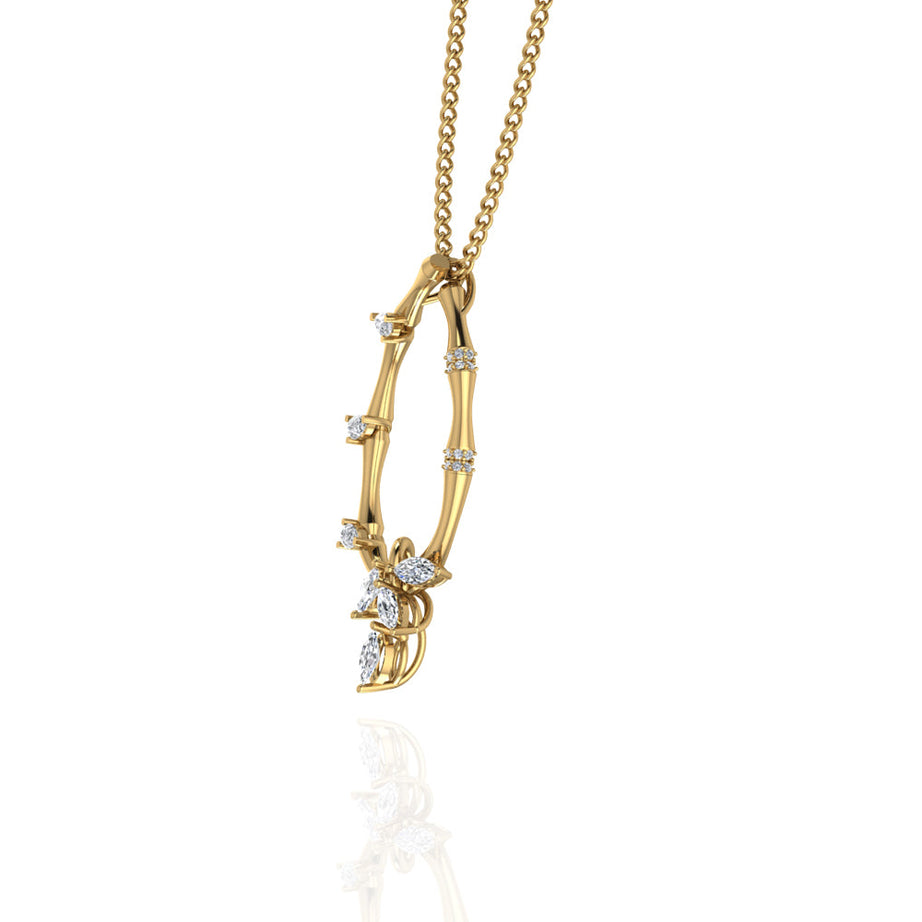 18K Yellow Gold Diamond Lucky Loop Pendant featuring a Marquise Leaf Shape - S-E235SP