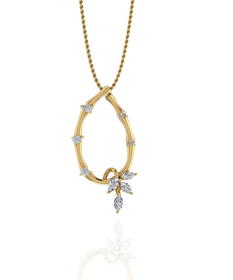 18K Yellow Gold Diamond Lucky Loop Pendant featuring a Marquise Leaf Shape - S-E235SP